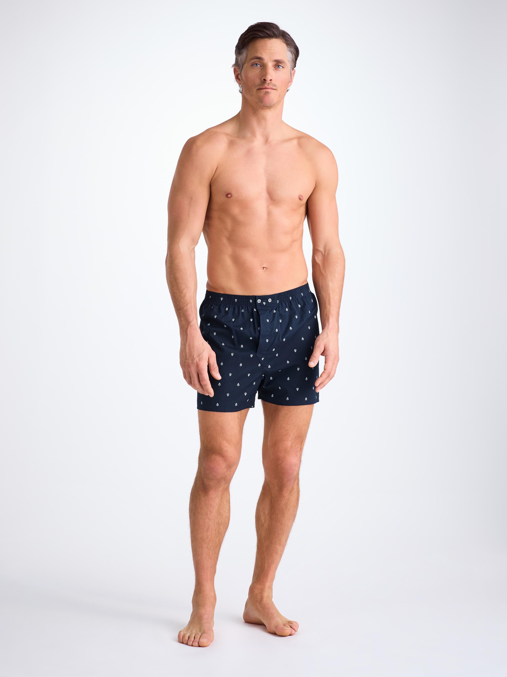 Men's Classic Fit Boxers Cotton Batiste Navy Paisley Motif