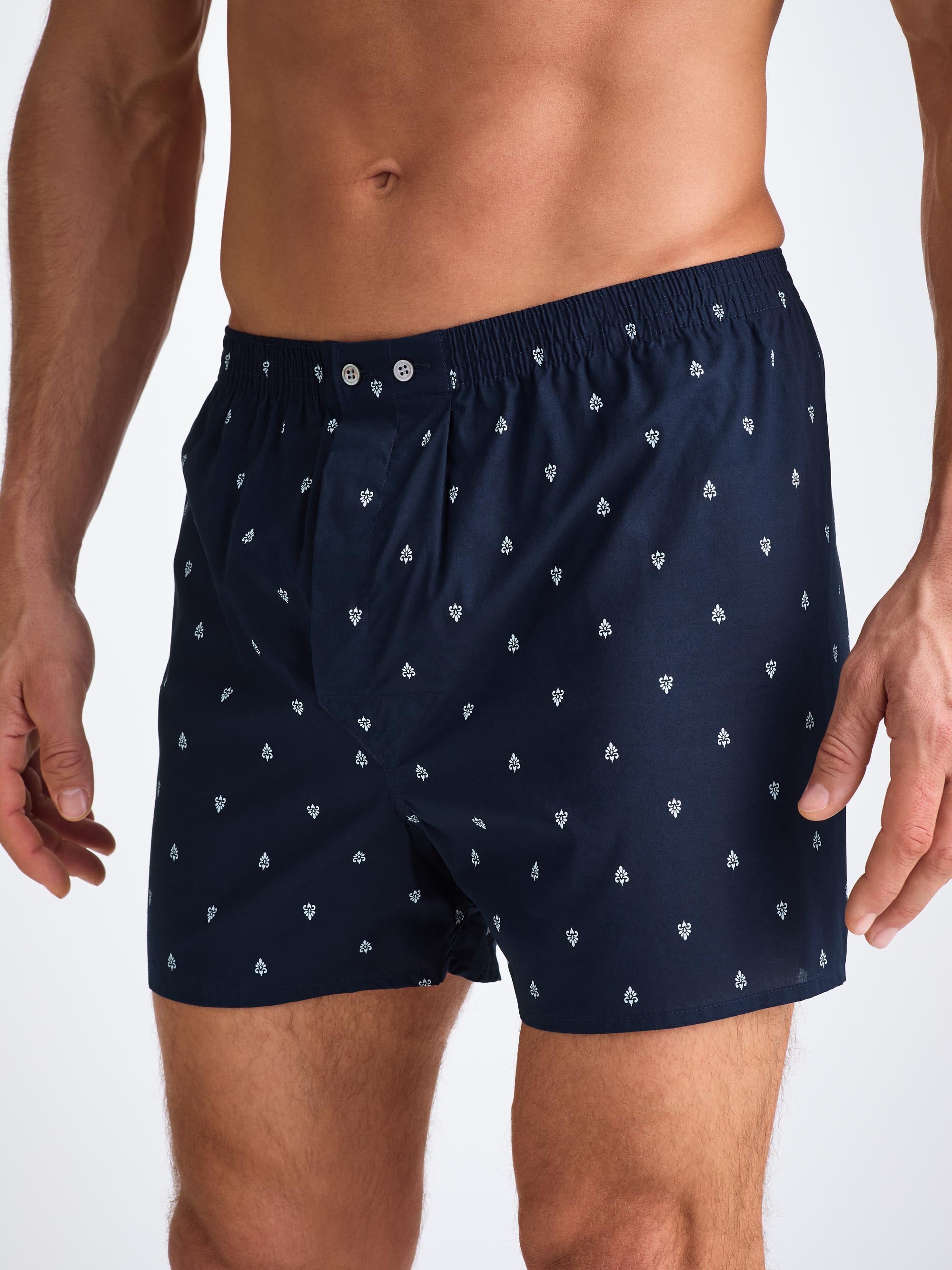 Men's Classic Fit Boxers Cotton Batiste Navy Paisley Motif