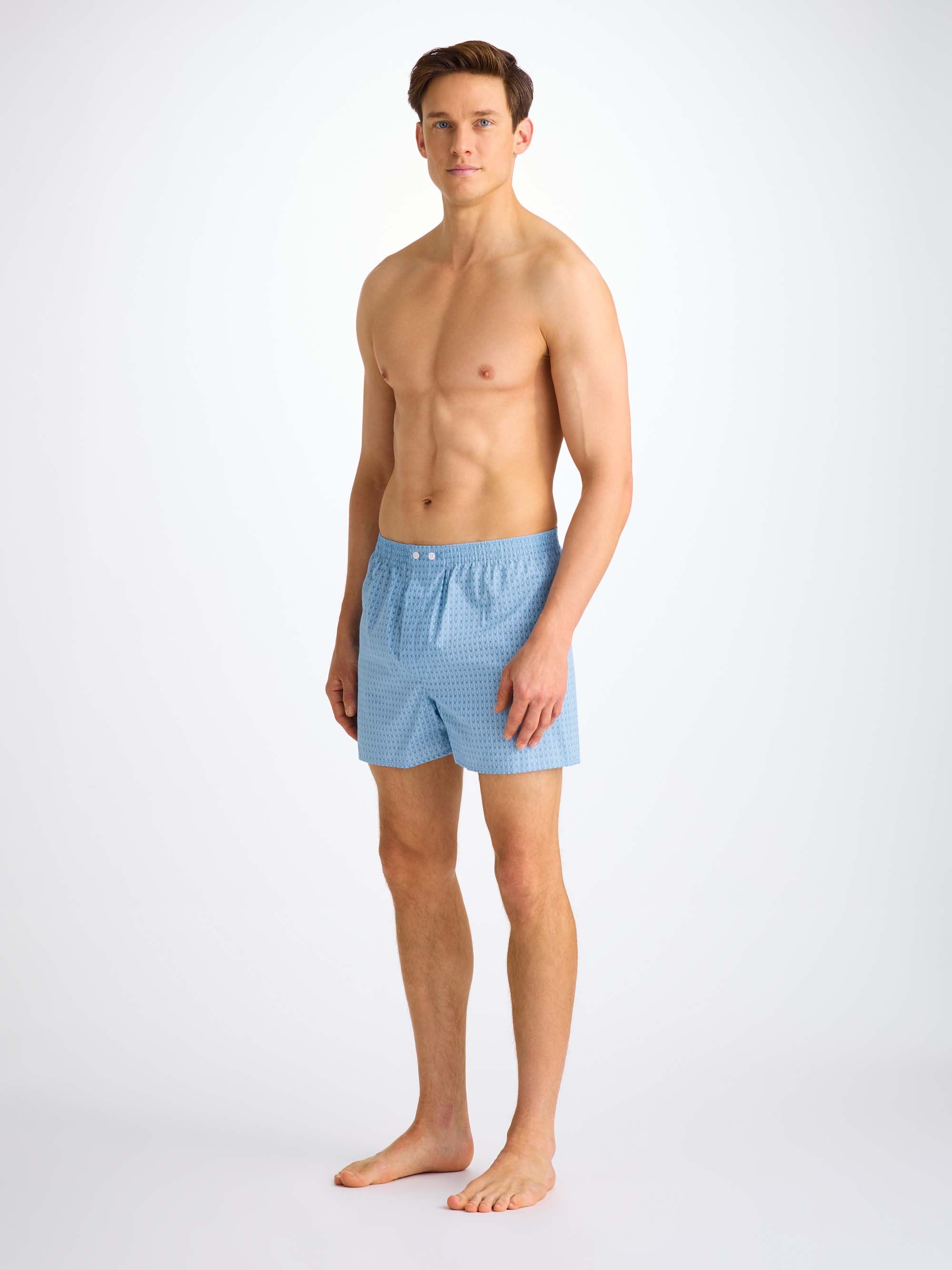 Men's Classic Fit Boxers Cotton Batiste Blue Jungle Leaf Print