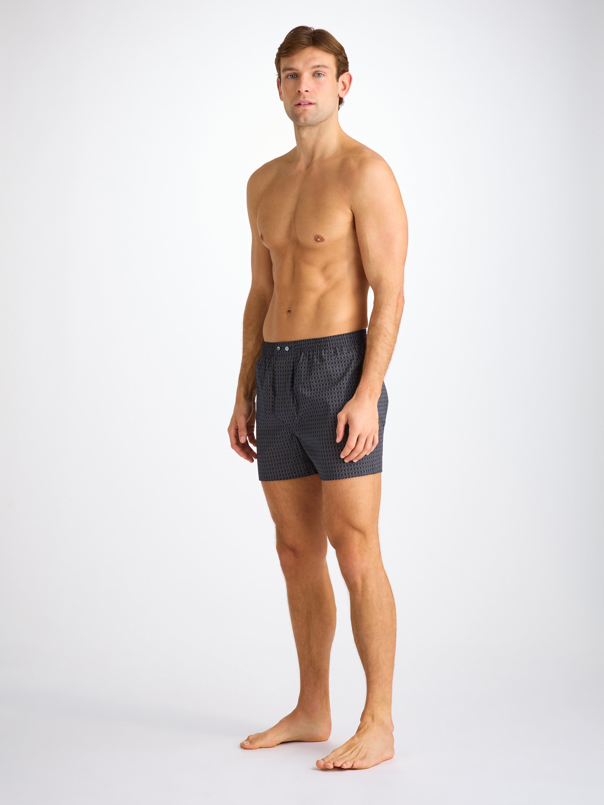 Men's Classic Fit Boxers Cotton Batiste Navy Jungle Leaf Print
