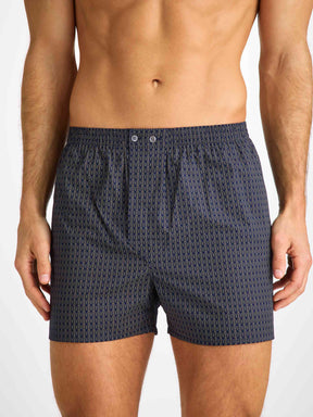 Men's Classic Fit Boxers Cotton Batiste Navy Jungle Leaf Print