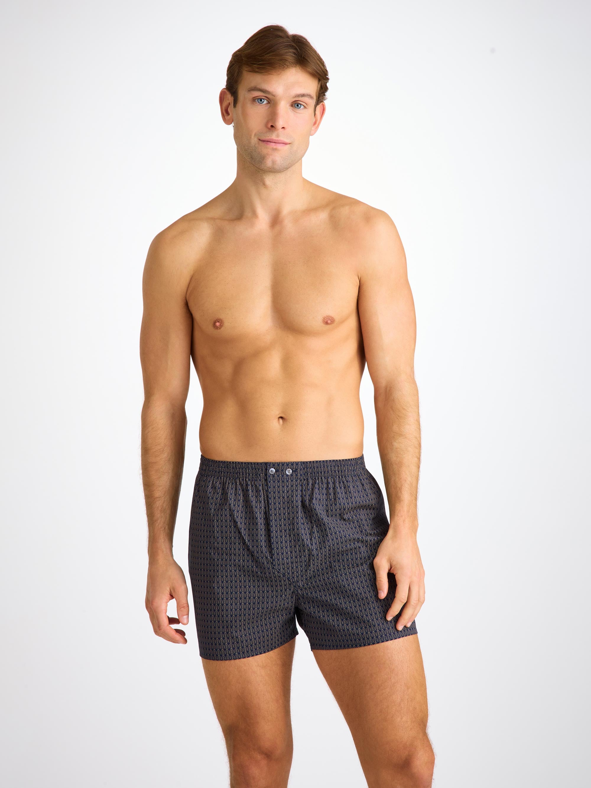 Men's Classic Fit Boxers Cotton Batiste Navy Jungle Leaf Print