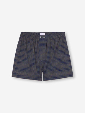 Men's Classic Fit Boxers Cotton Batiste Navy Jungle Leaf Print