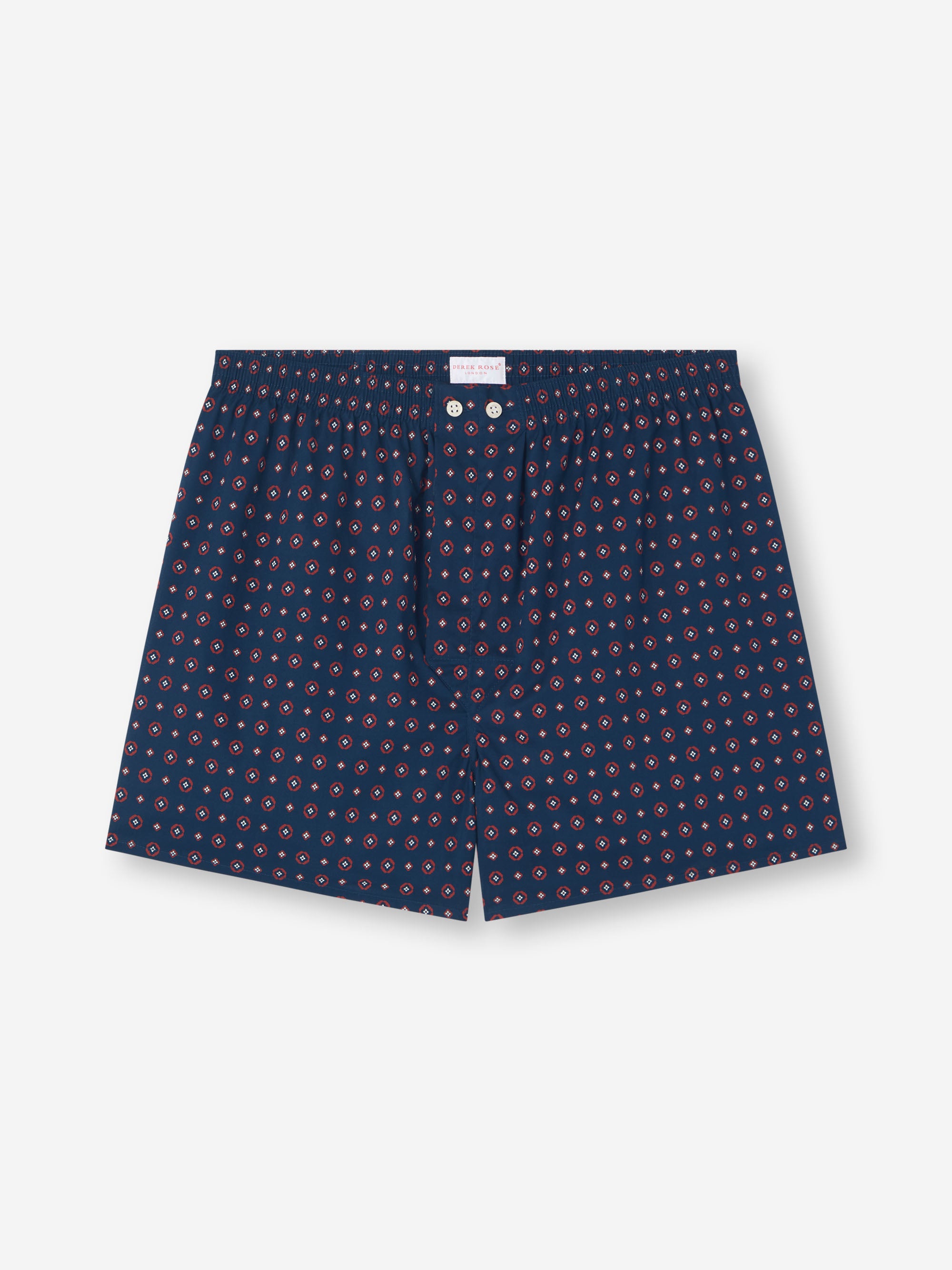 Men's Classic Fit Boxers Cotton Batiste Navy Blue Rose Motif