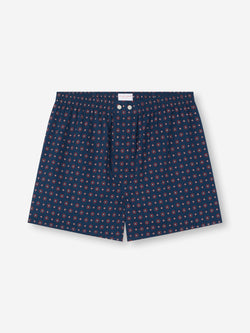 Men's Classic Fit Boxers Cotton Batiste Navy Blue Rose Motif