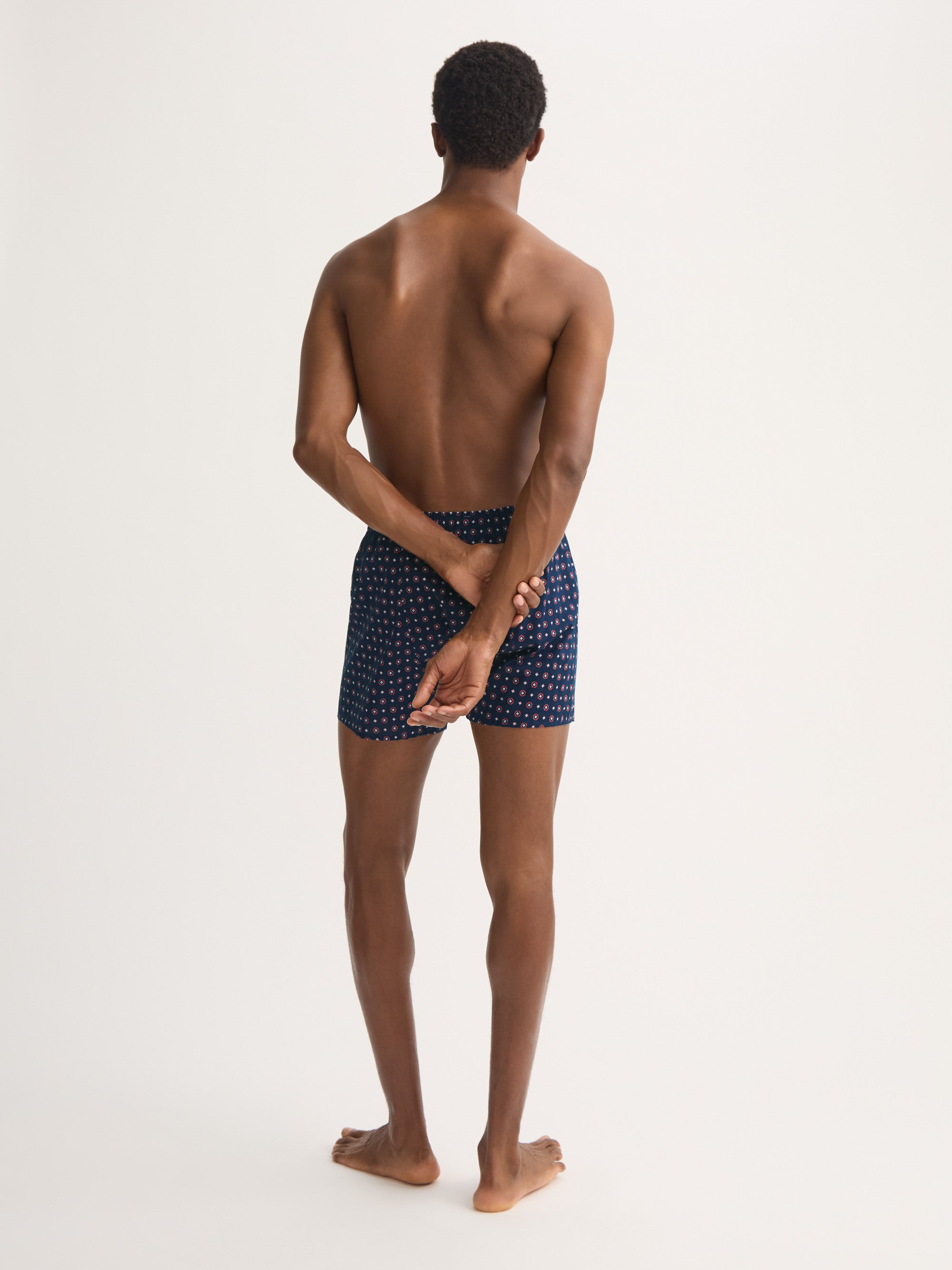 Men's Classic Fit Boxers Cotton Batiste Navy Blue Rose Motif