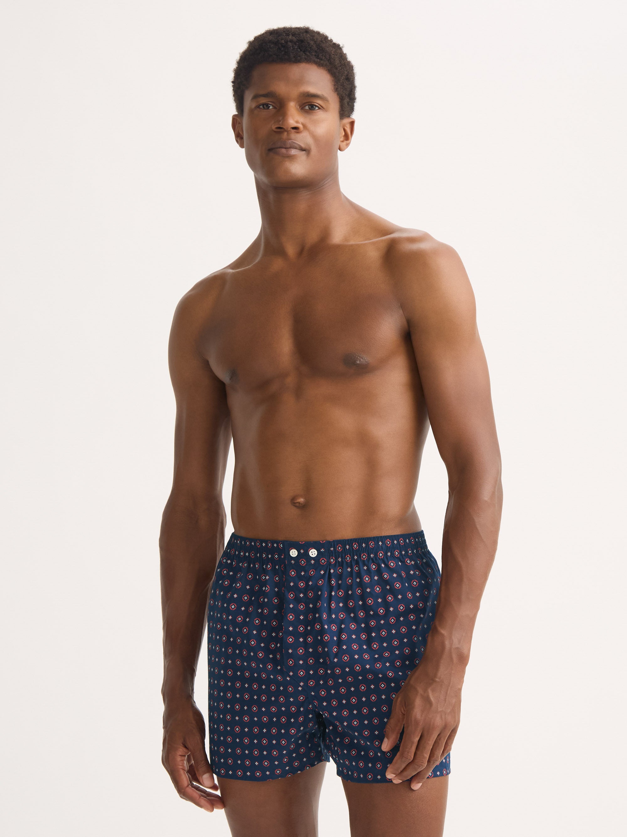 Men's Classic Fit Boxers Cotton Batiste Navy Blue Rose Motif