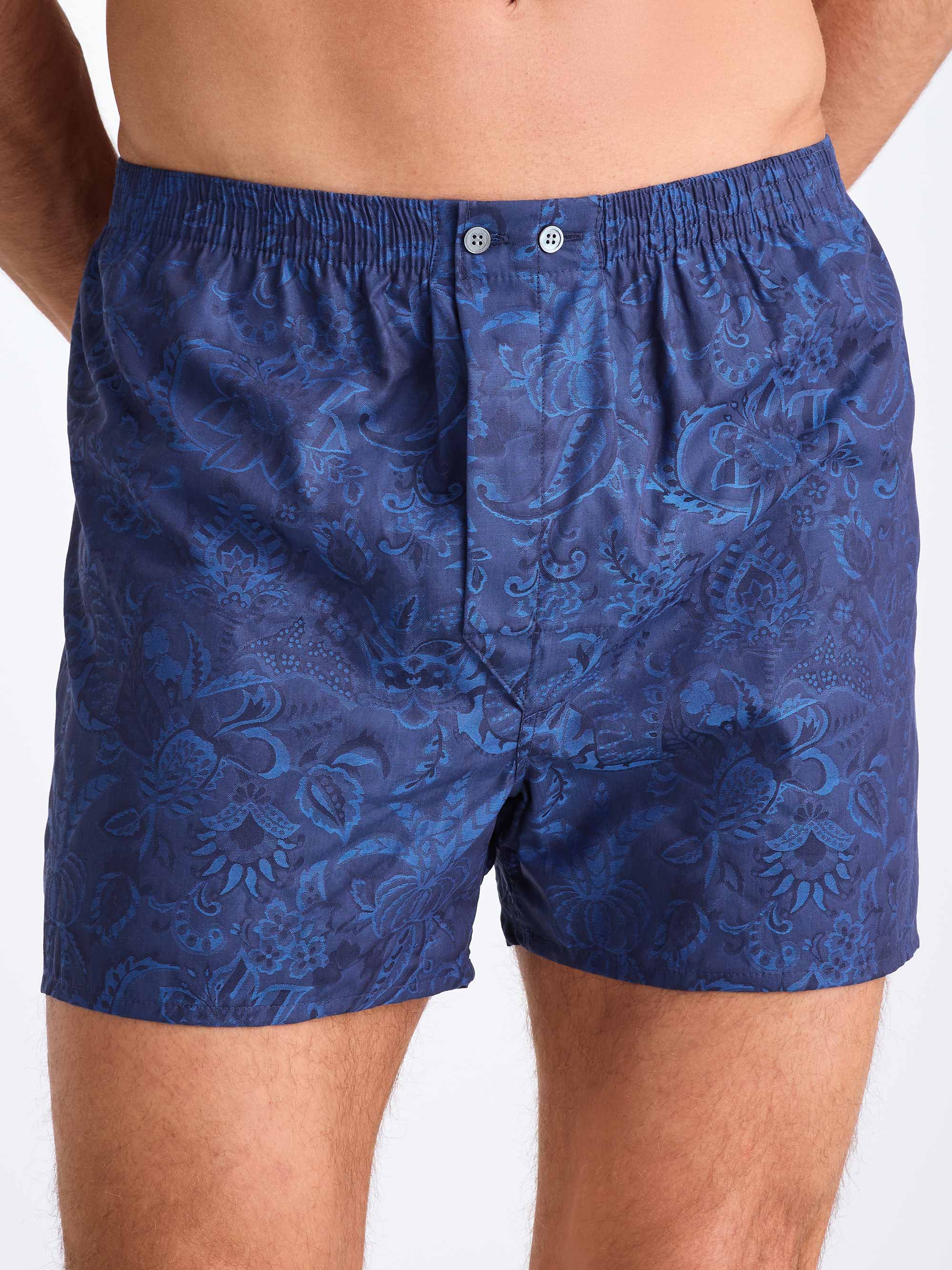 Men's Classic Fit Boxers Cotton Jacquard Navy Jungle Paisley Pattern