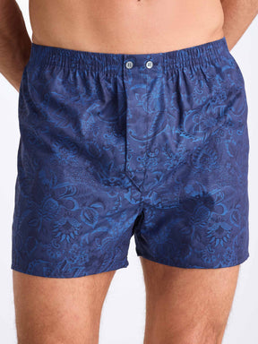 Men's Classic Fit Boxers Cotton Jacquard Navy Jungle Paisley Pattern