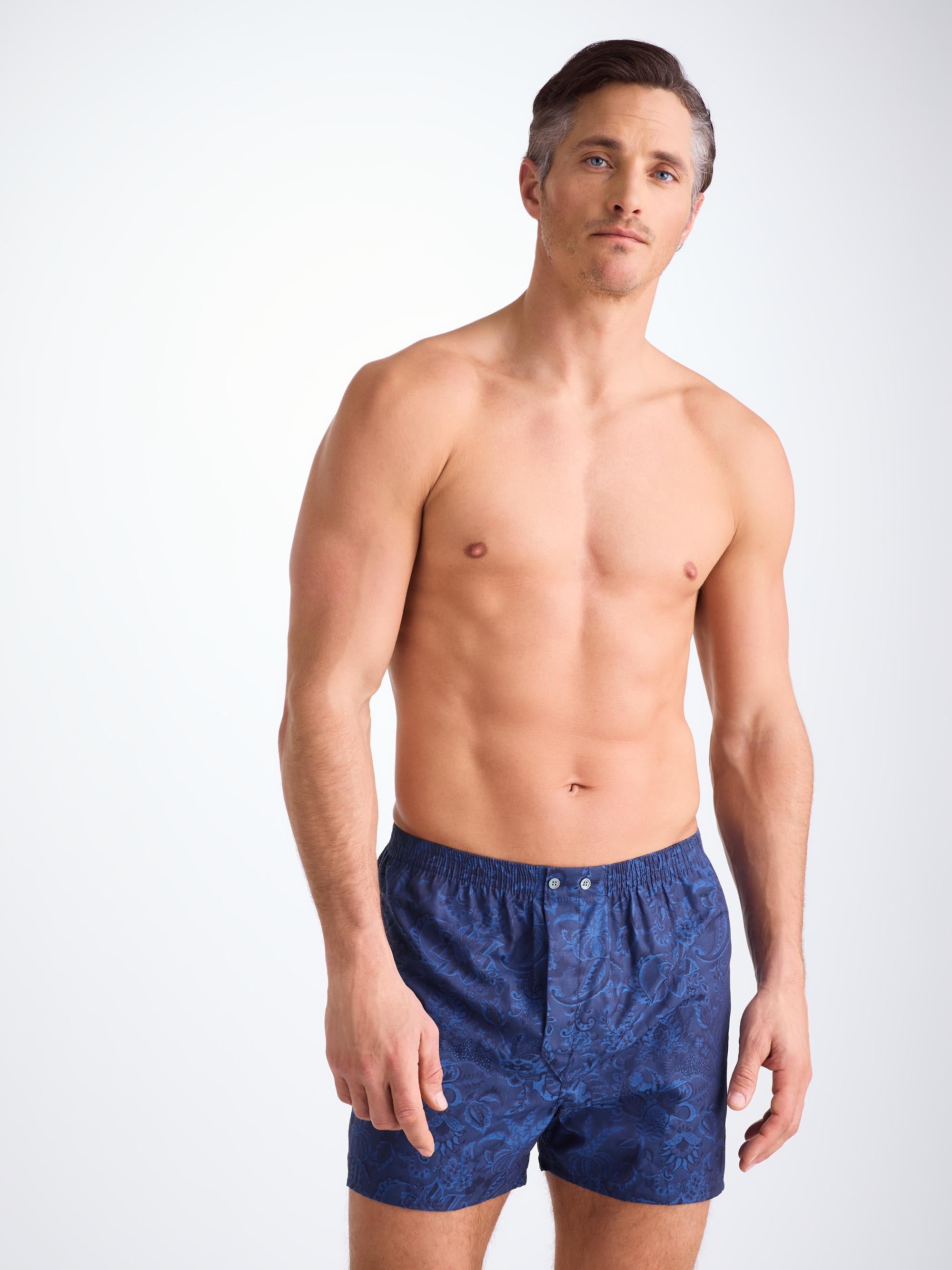 Men's Classic Fit Boxers Cotton Jacquard Navy Jungle Paisley Pattern