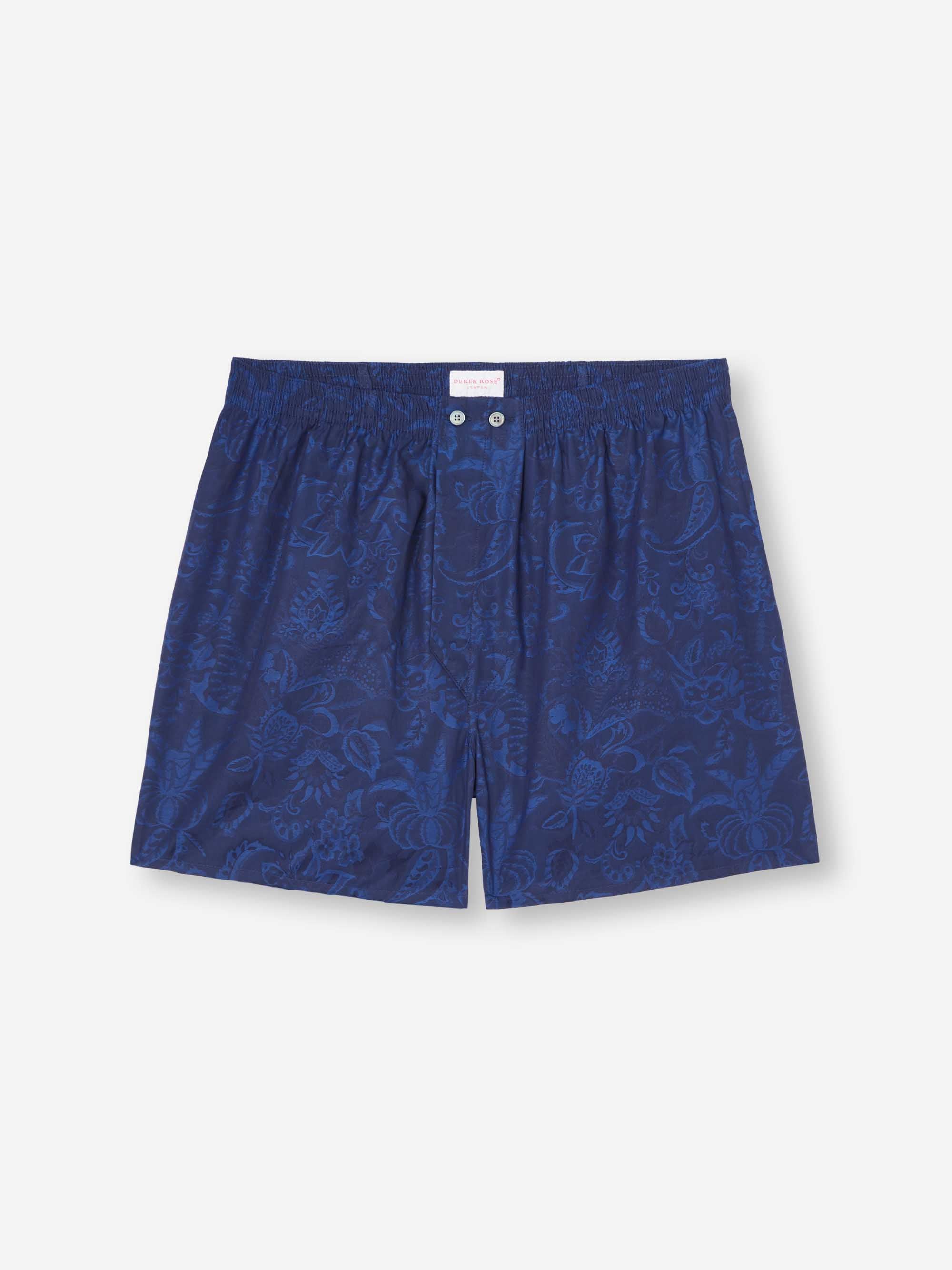 Men's Classic Fit Boxers Cotton Jacquard Navy Jungle Paisley Pattern