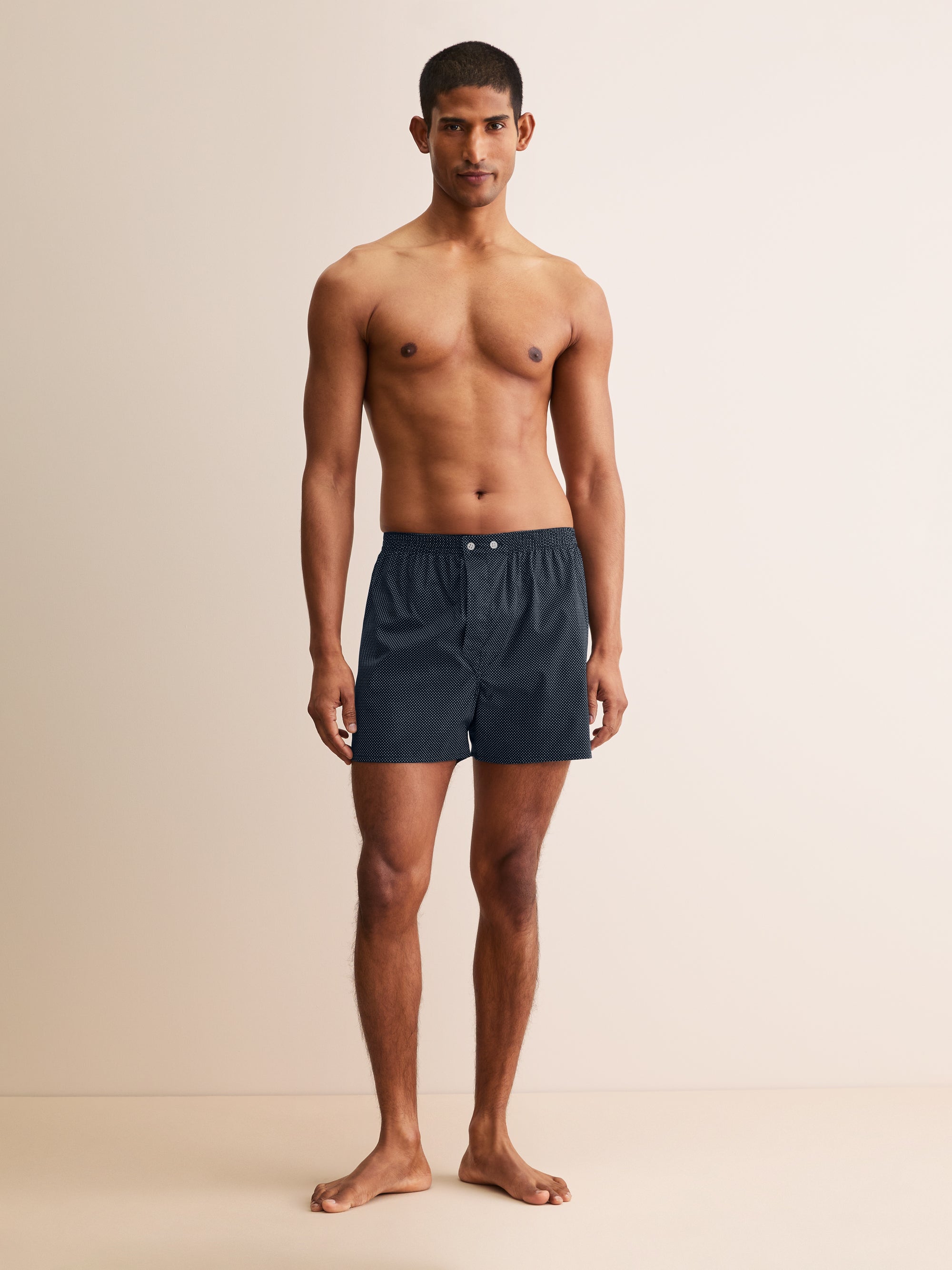 Men's Classic Fit Boxers Cotton Batiste Navy Pin Dot Print