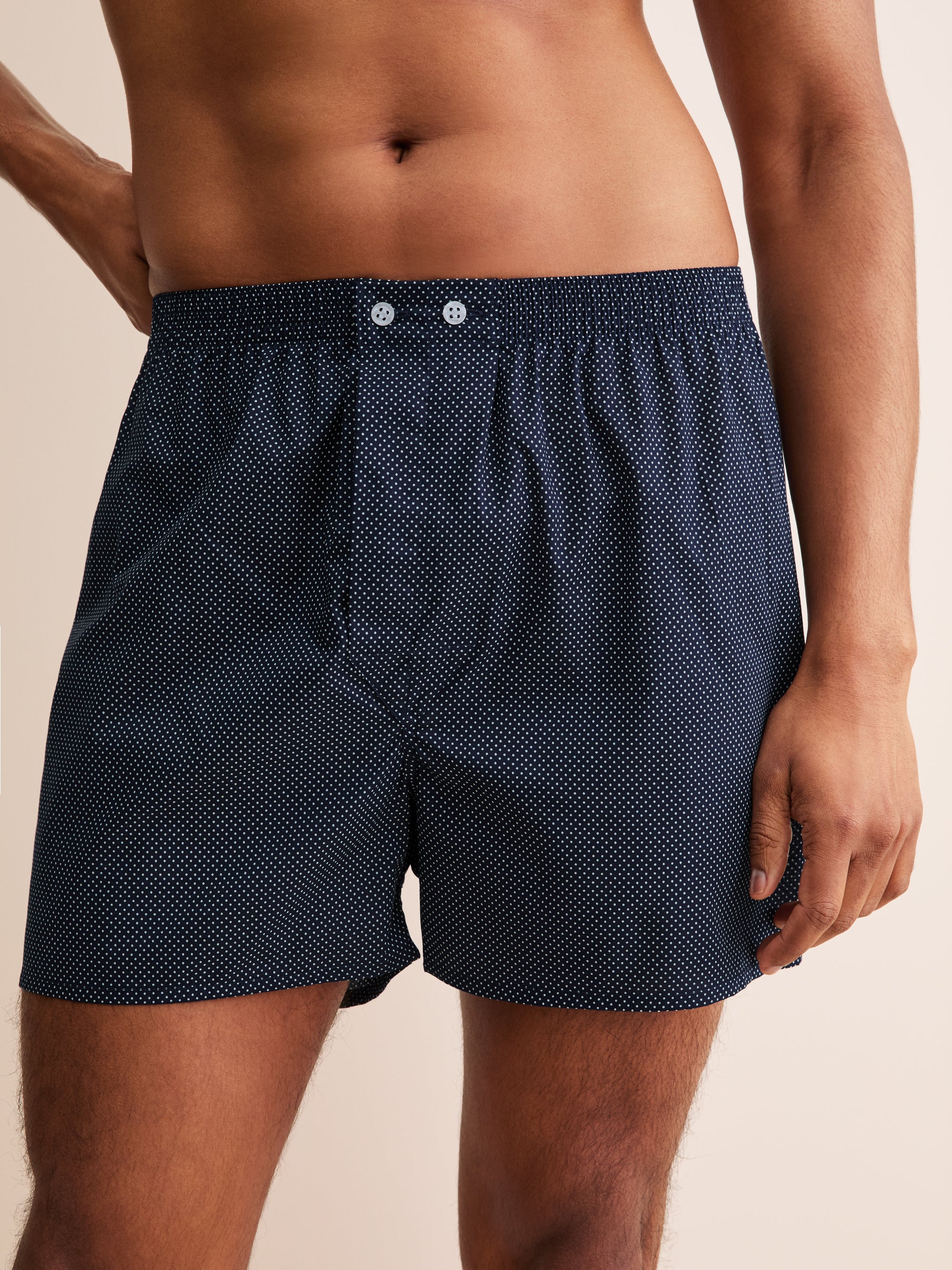 Men's Classic Fit Boxers Cotton Batiste Navy Pin Dot Print