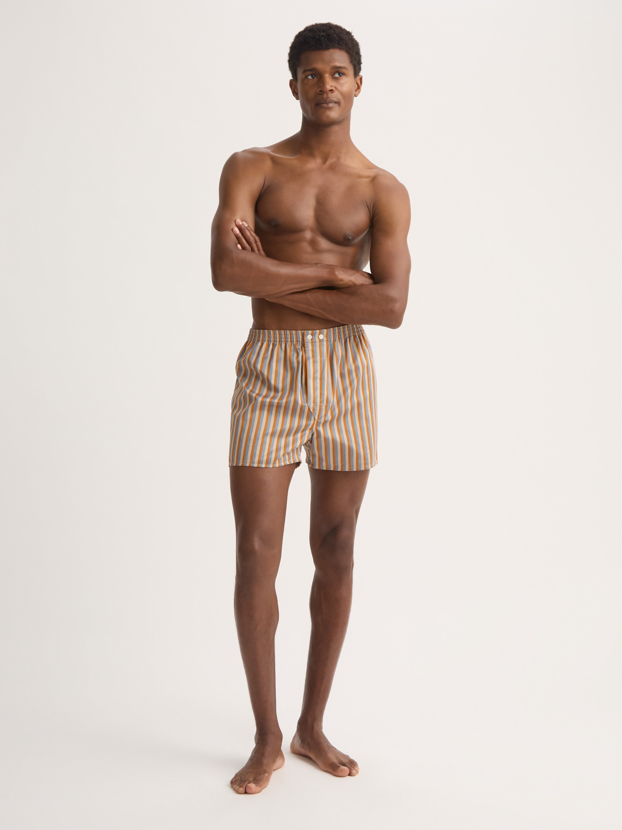 Men's Classic Fit Boxers Wellington Cotton Brown and Blue Multicolour Stripe