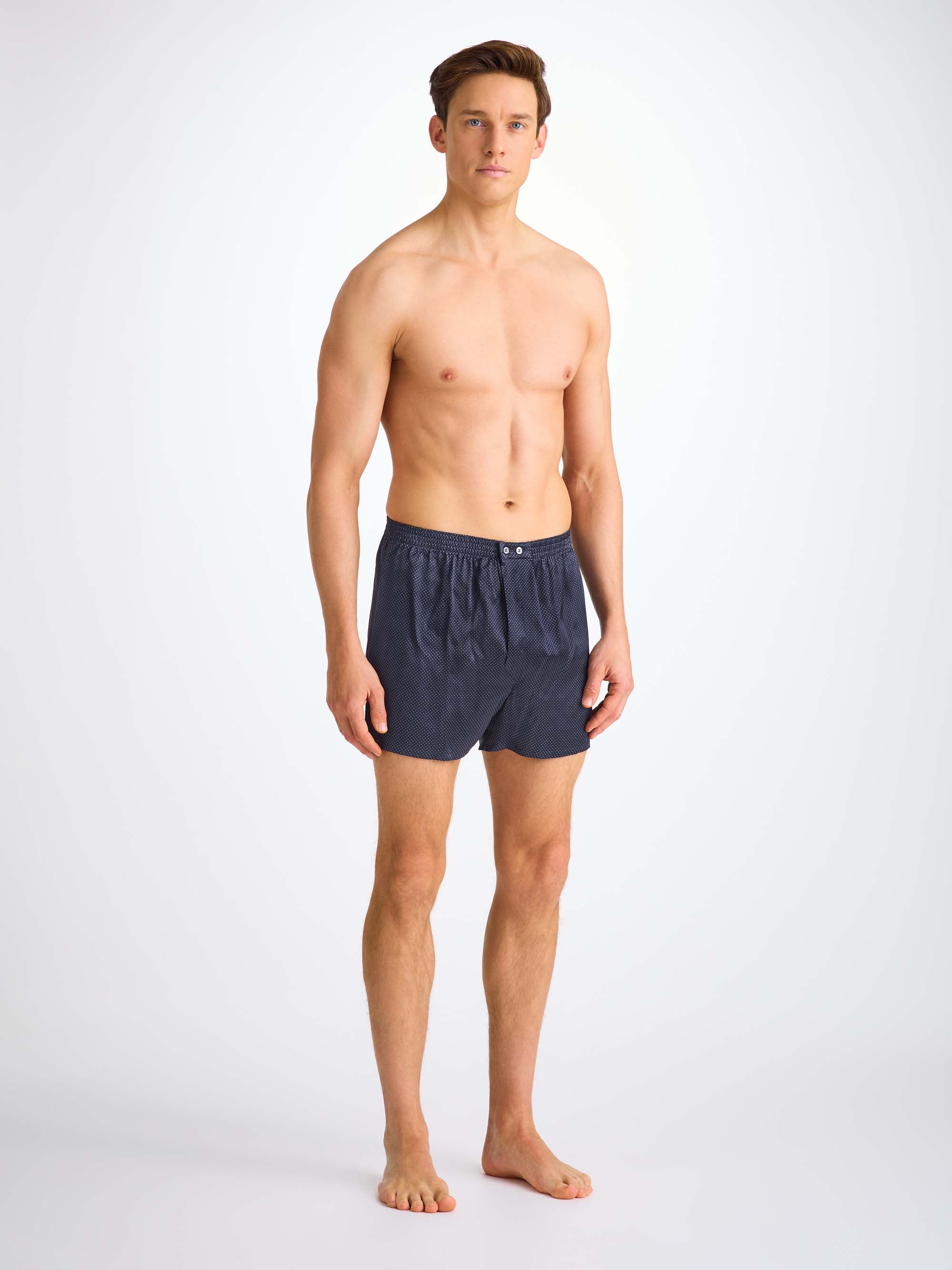 Men's Classic Fit Boxers Silk Satin Navy Micro Dot Print