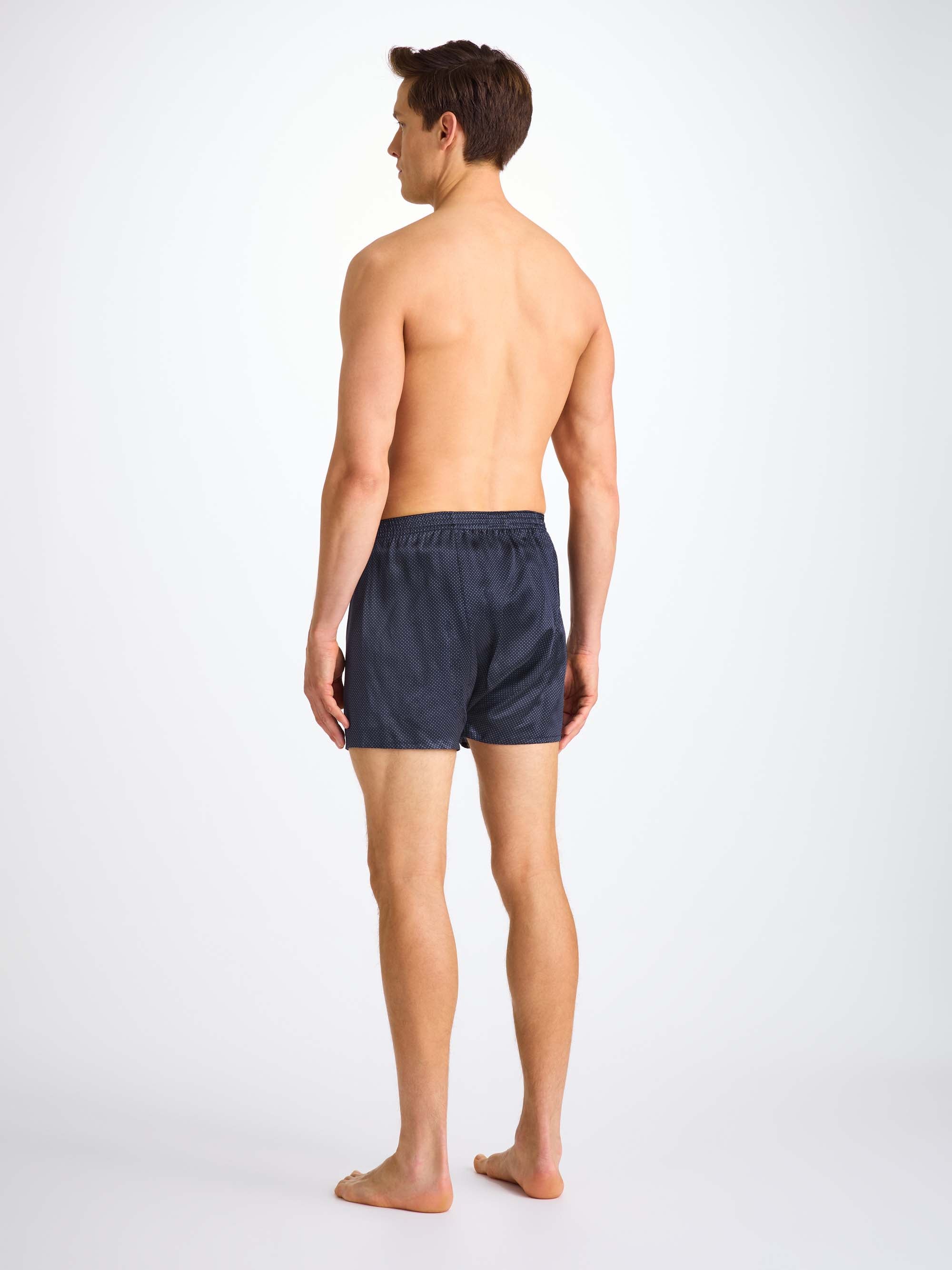 Men's Classic Fit Boxers Silk Satin Navy Micro Dot Print