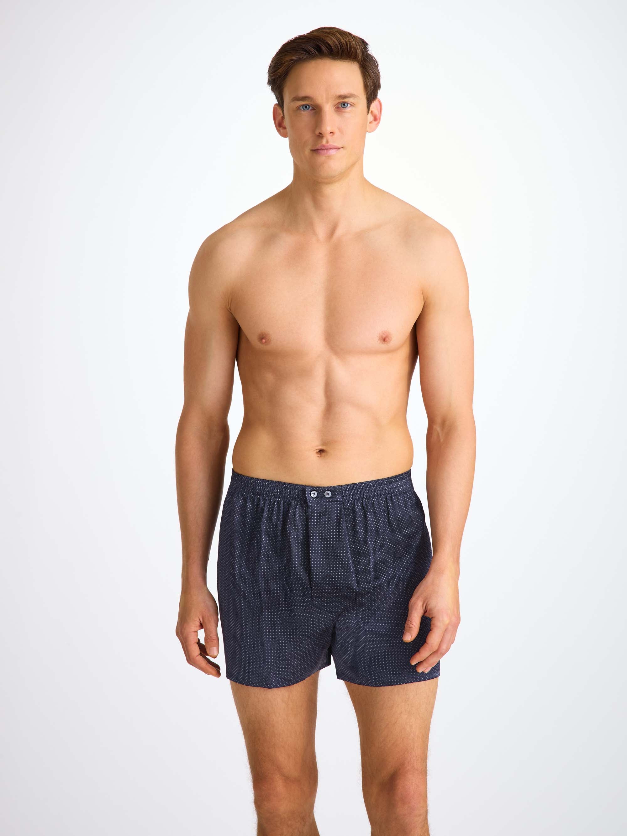 Men's Classic Fit Boxers Silk Satin Navy Micro Dot Print