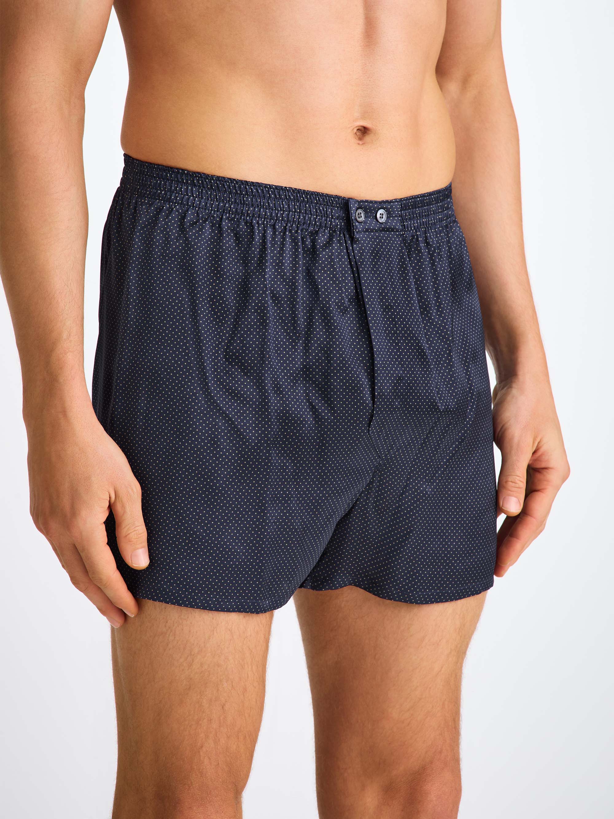 Men's Classic Fit Boxers Silk Satin Navy Micro Dot Print