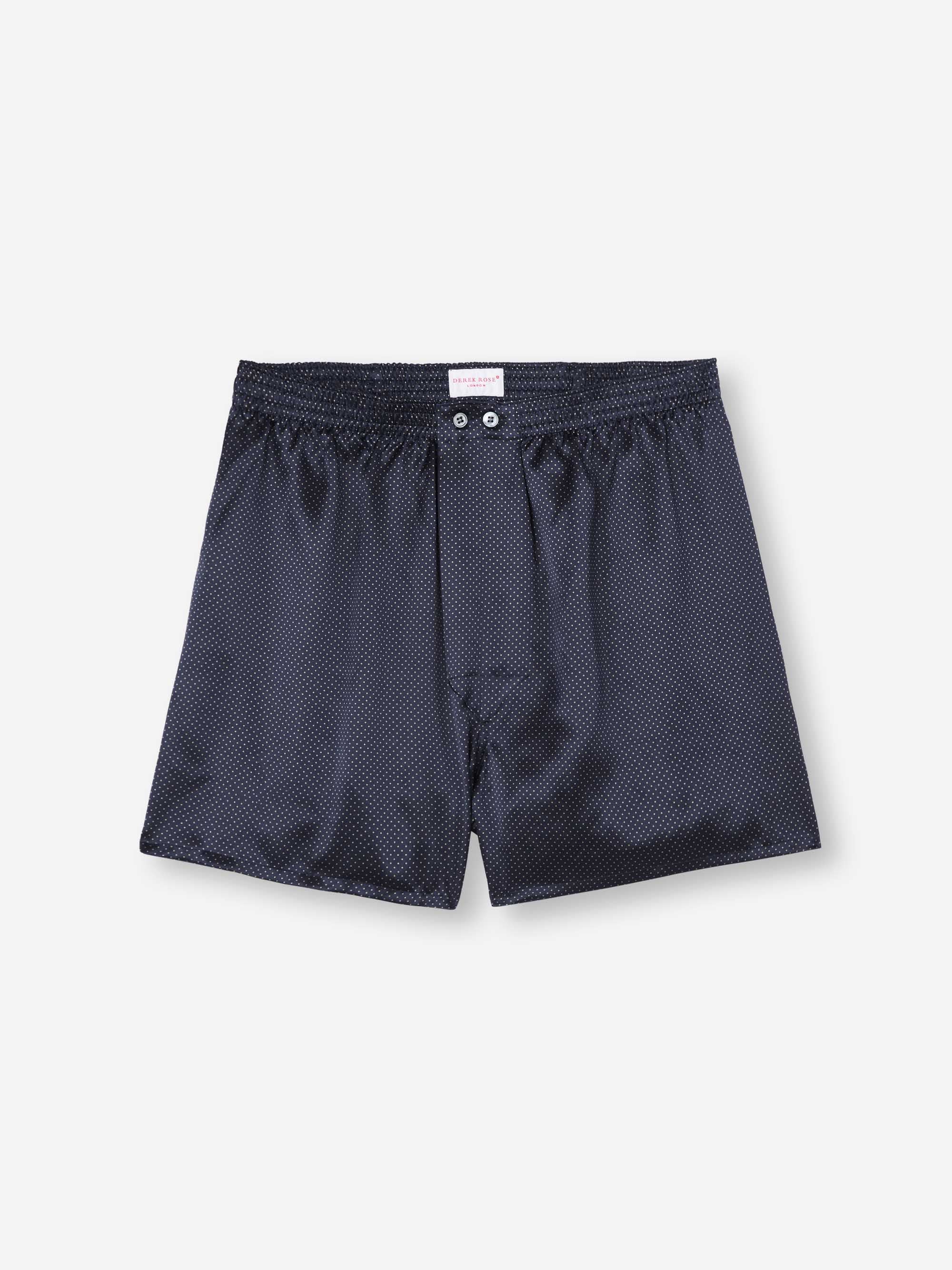 Men's Classic Fit Boxers Silk Satin Navy Micro Dot Print