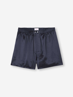 Men's Classic Fit Boxers Silk Satin Navy Micro Dot Print