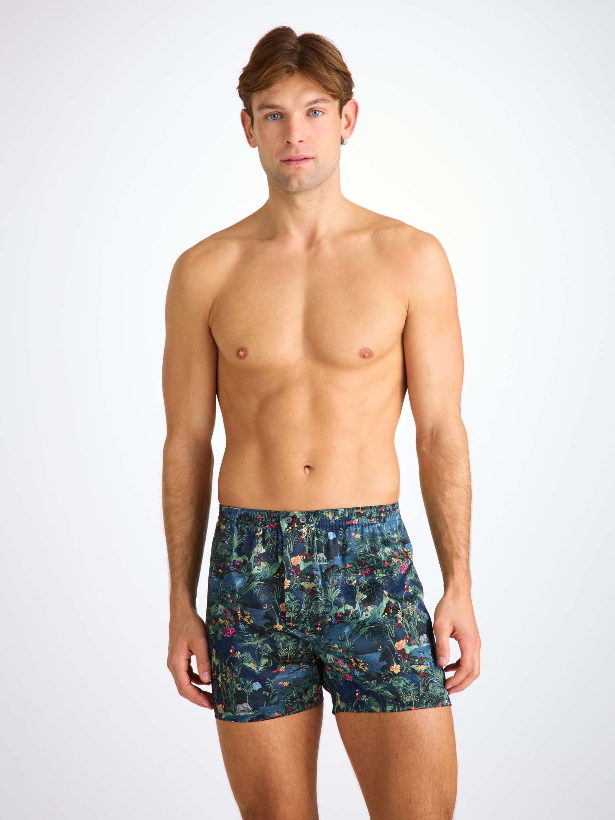 Men's Classic Fit Boxers Silk Satin Multi Midnight Jungle Print