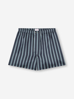 Men's Classic Fit Boxers Silk Navy Blue & Blue Stripe