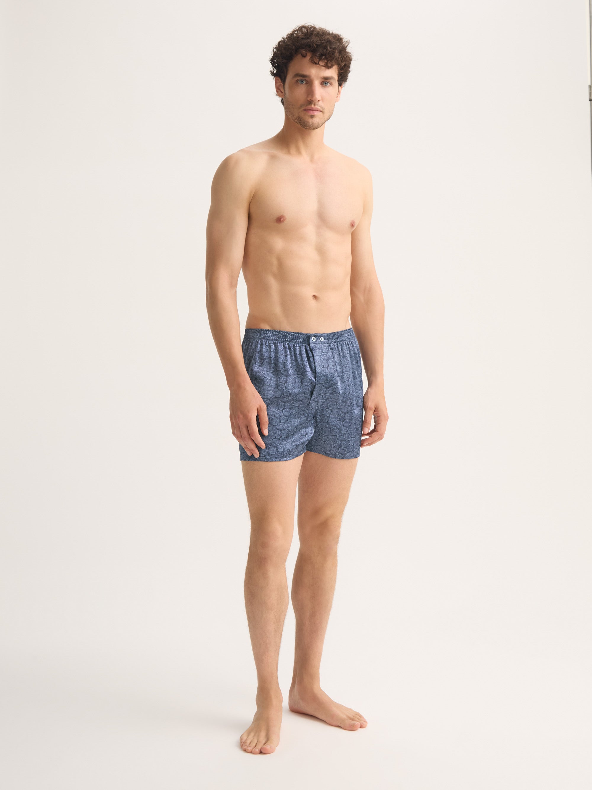 Men's Classic Fit Boxers Silk Navy Blue Rose Print