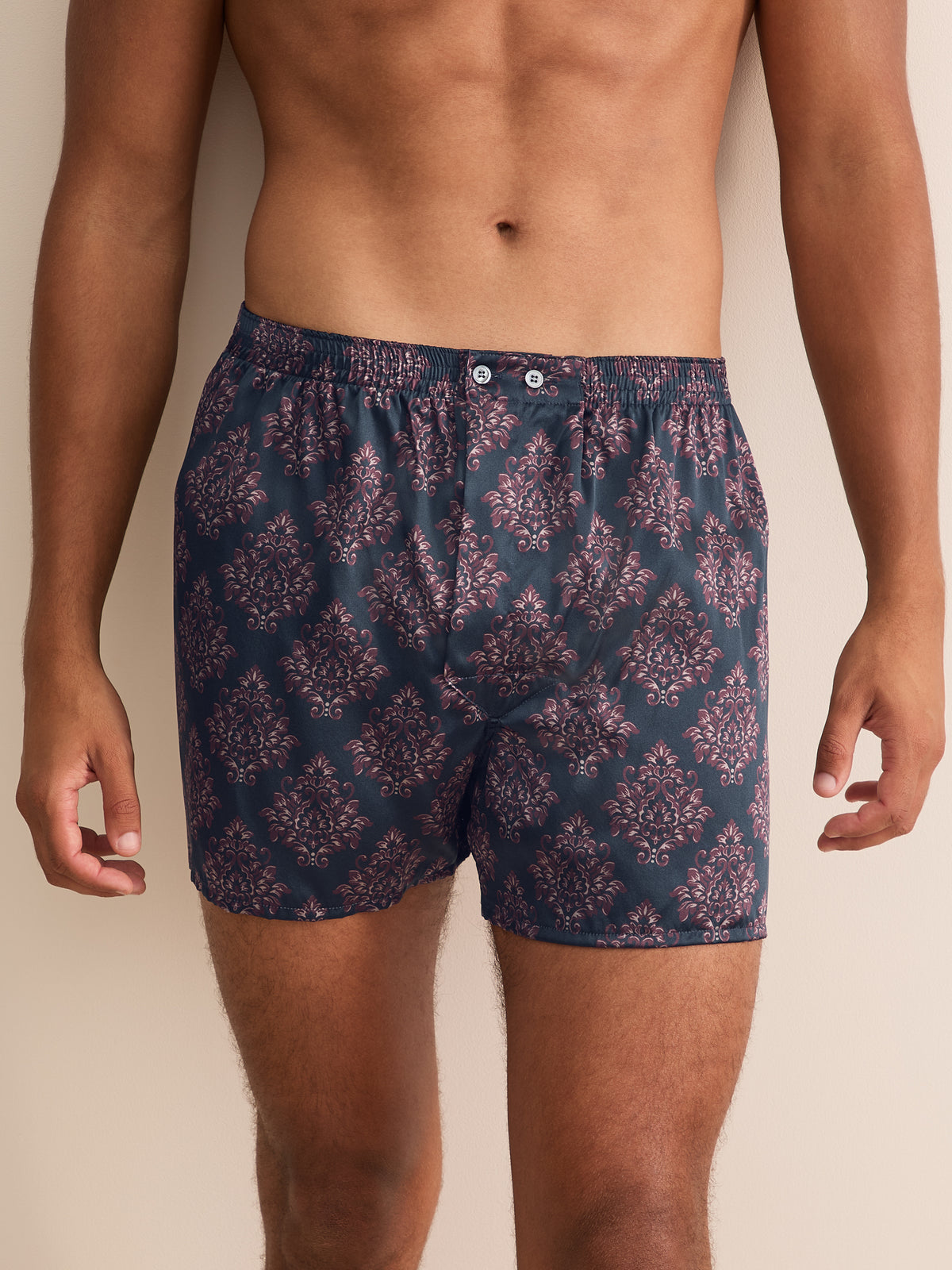 Brindisi Silk Classic Fit Boxers Midnight Navy & Wine Damask