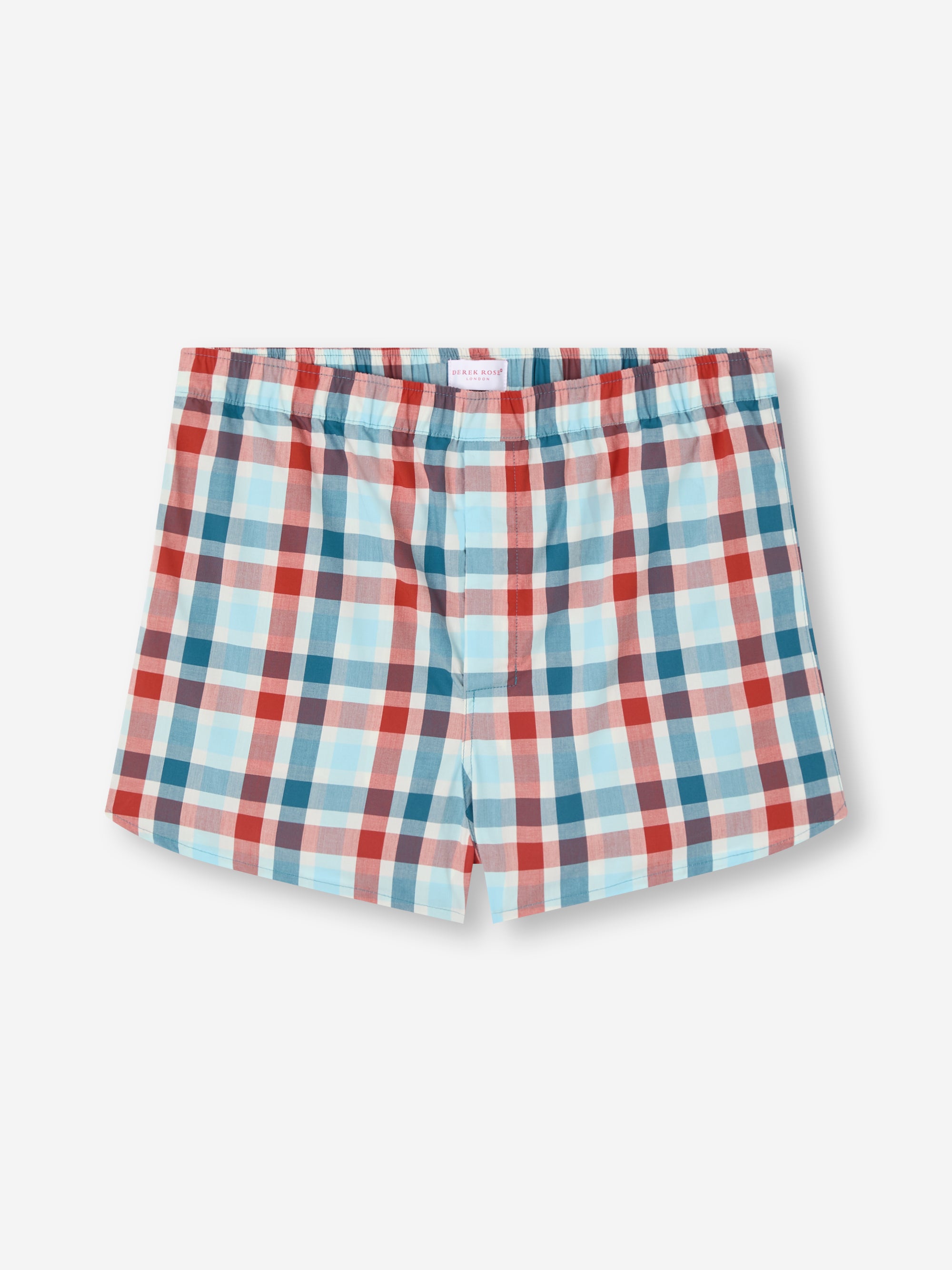 Men's Modern Fit Boxers Barker Cotton Teal & Red Check