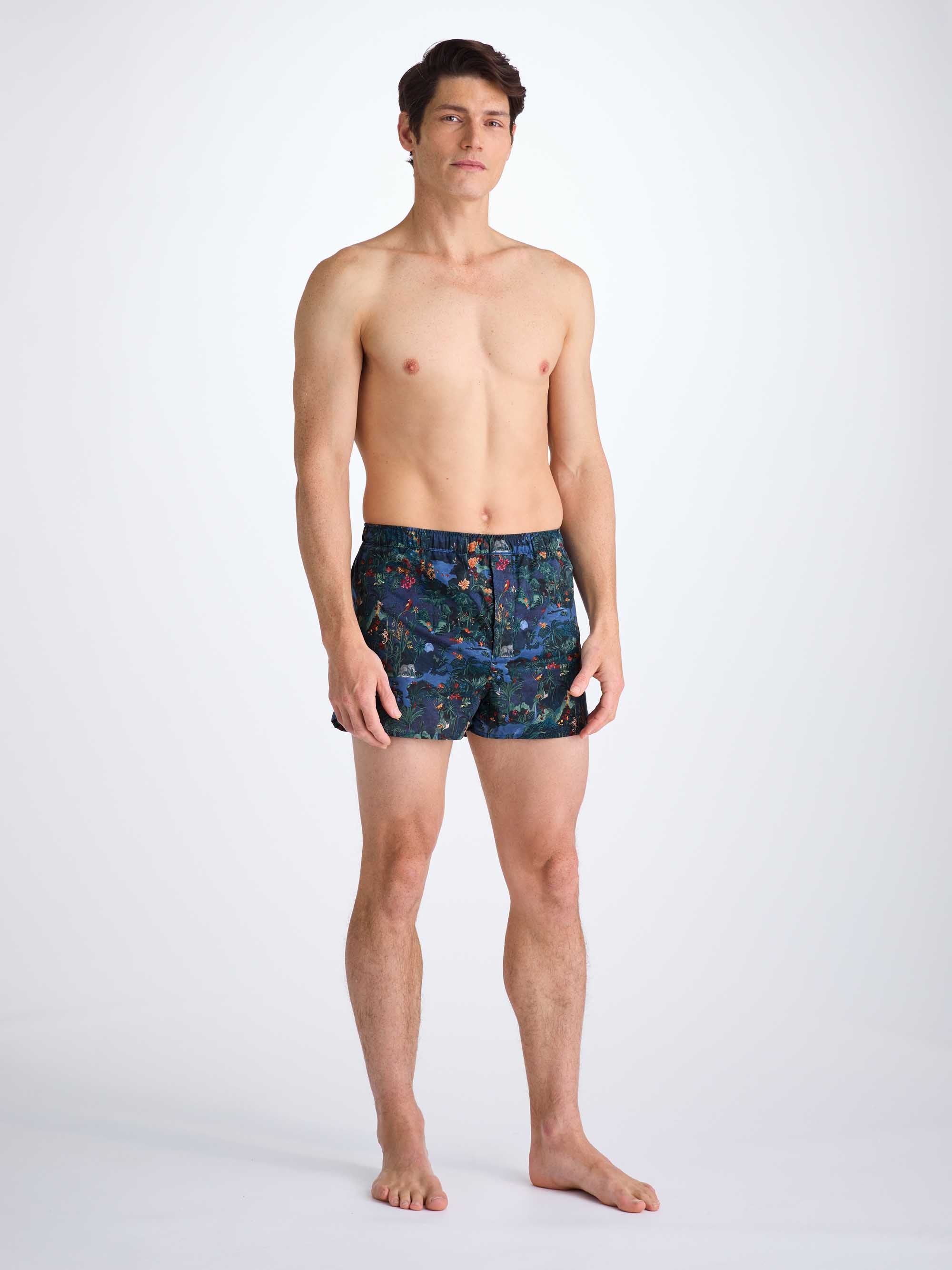 Men's Modern Fit Boxers Cotton Batiste Multi Midnight Jungle Print