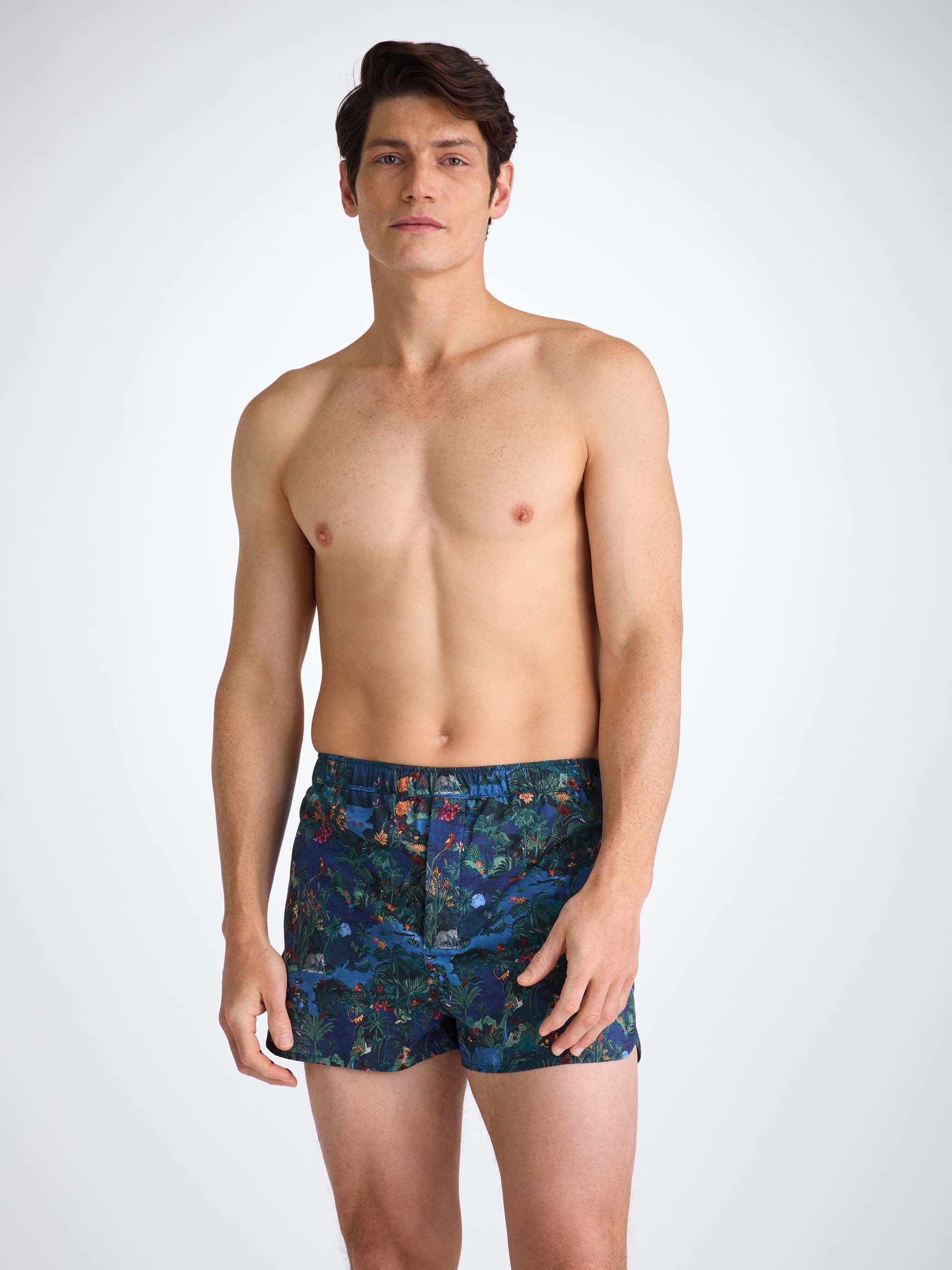 Men's Modern Fit Boxers Cotton Batiste Multi Midnight Jungle Print