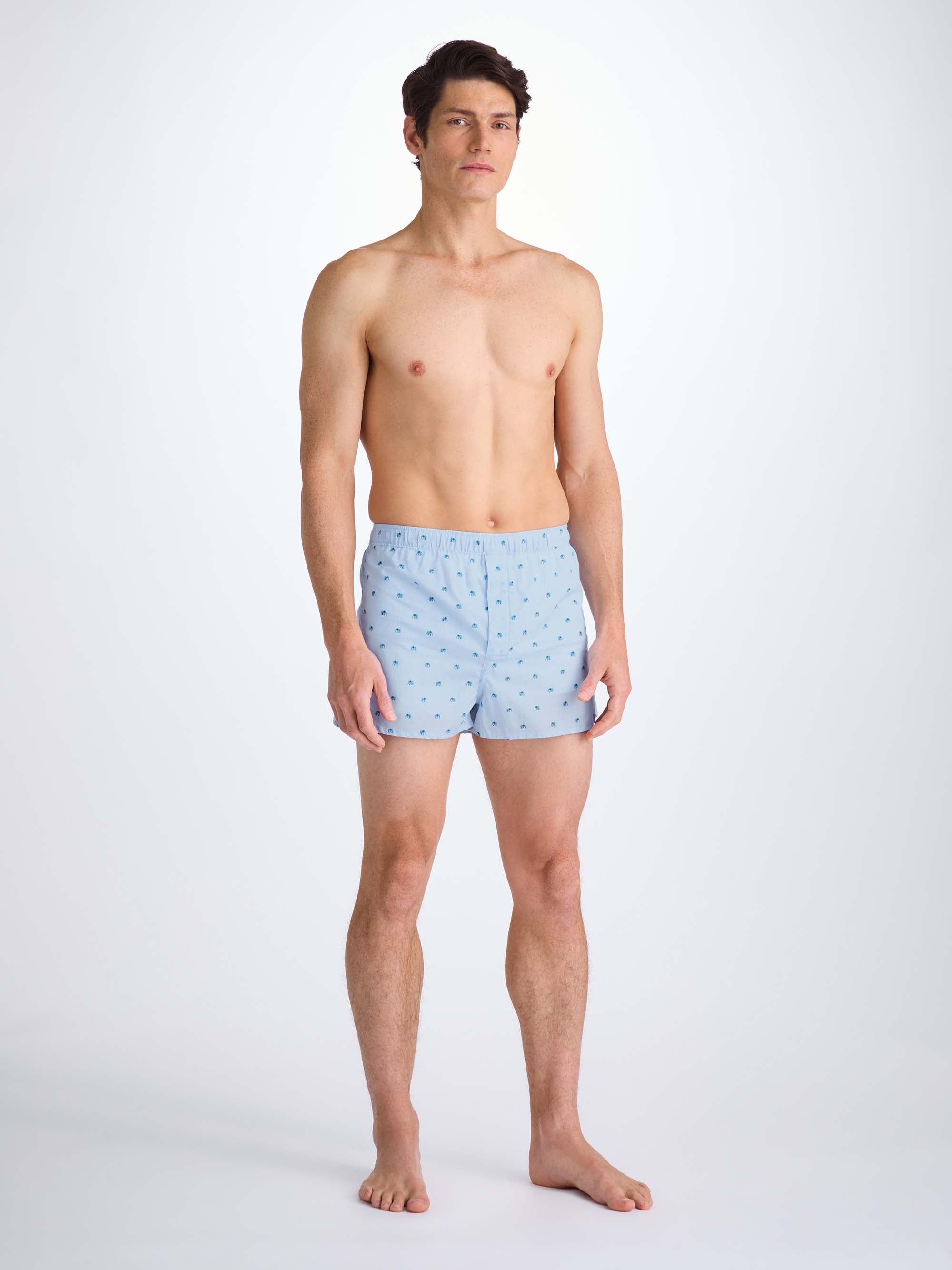 Men's Modern Fit Boxers Cotton Batiste Blue Elephant Print