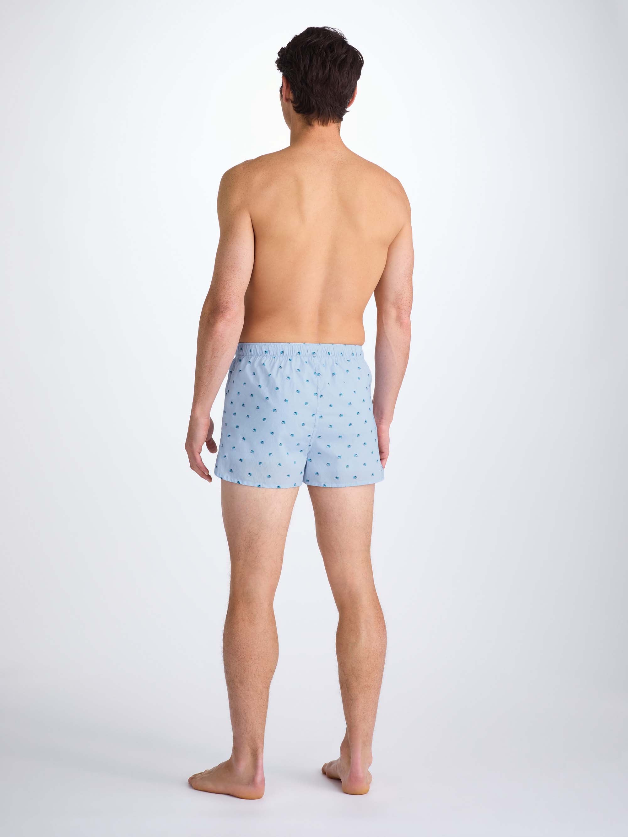 Men's Modern Fit Boxers Cotton Batiste Blue Elephant Print