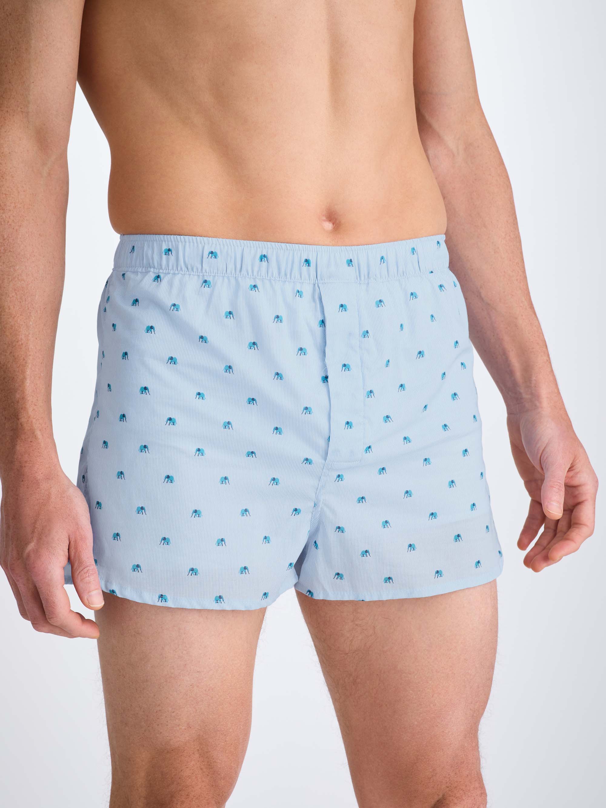 Men's Modern Fit Boxers Cotton Batiste Blue Elephant Print