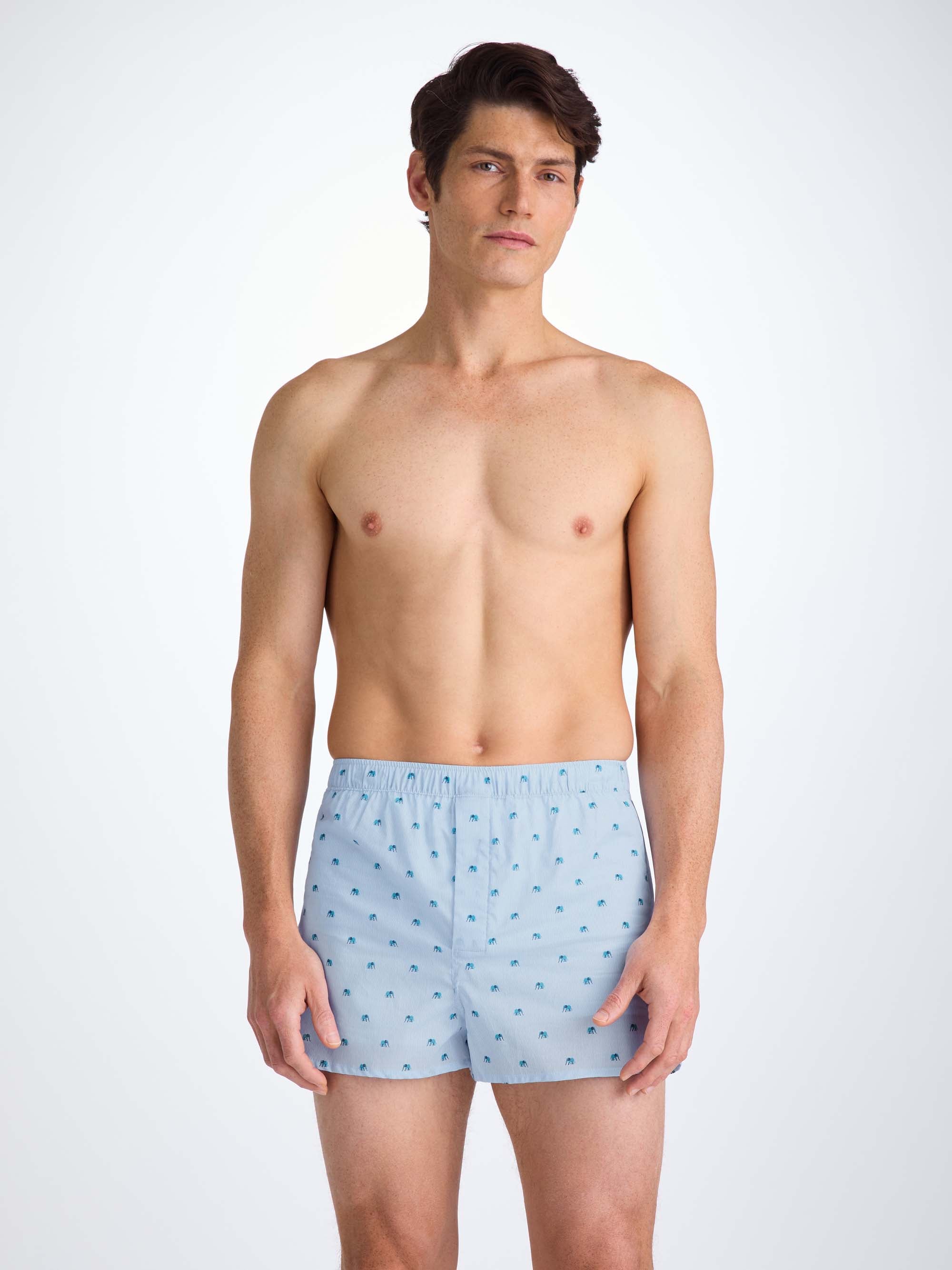 Men's Modern Fit Boxers Cotton Batiste Blue Elephant Print