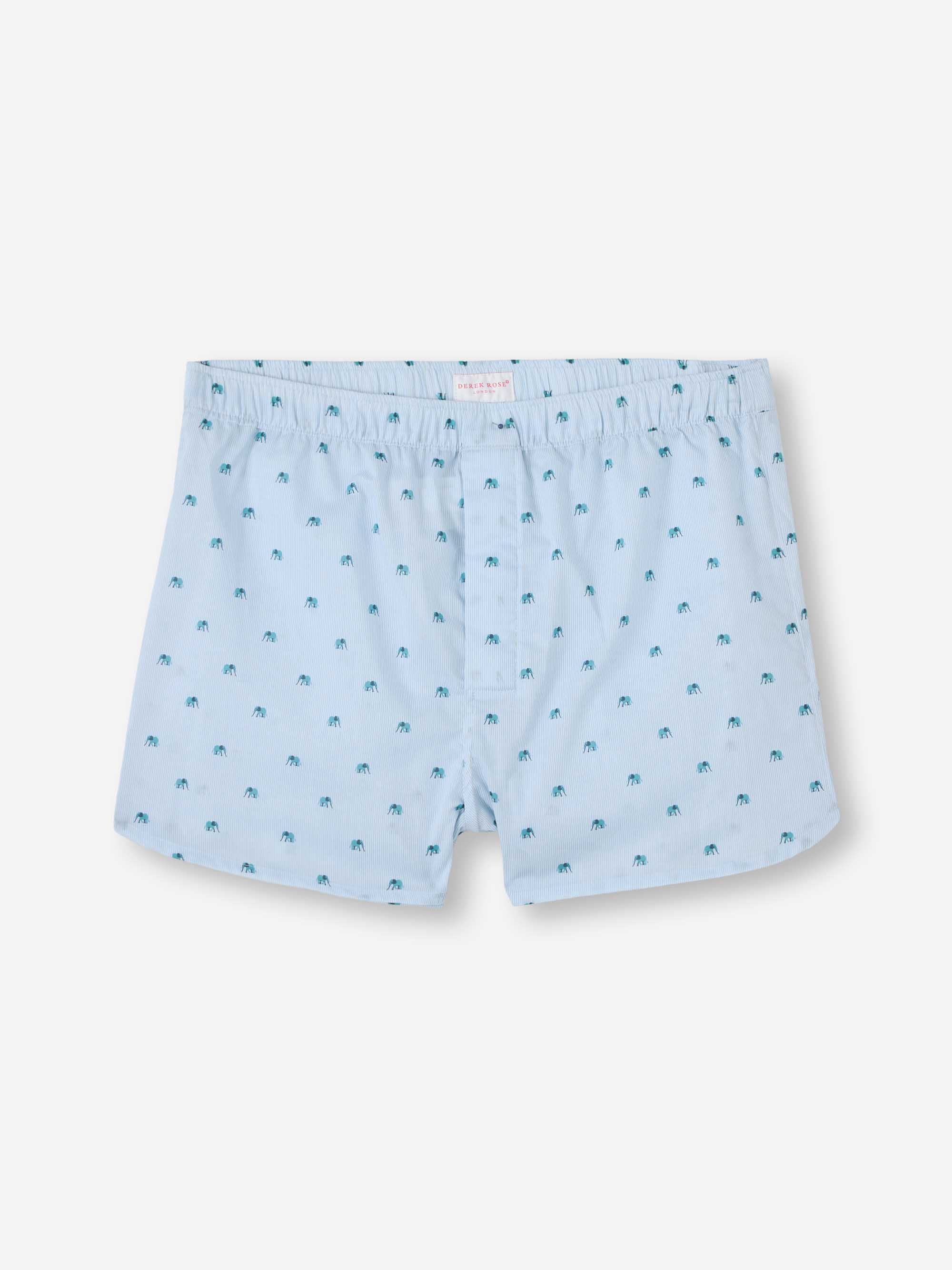 Men's Modern Fit Boxers Cotton Batiste Blue Elephant Print