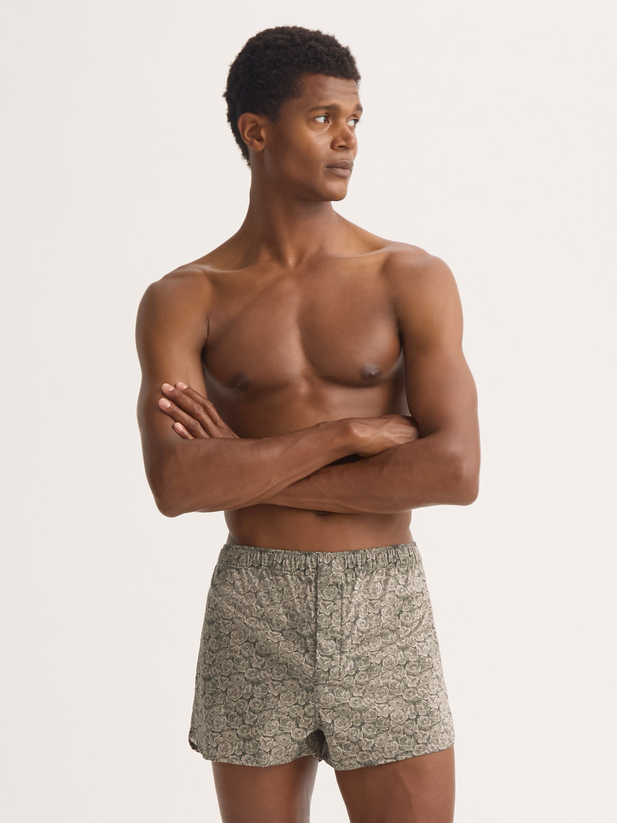 Men's Modern Fit Boxers Cotton Batiste Camo Green Rose Print