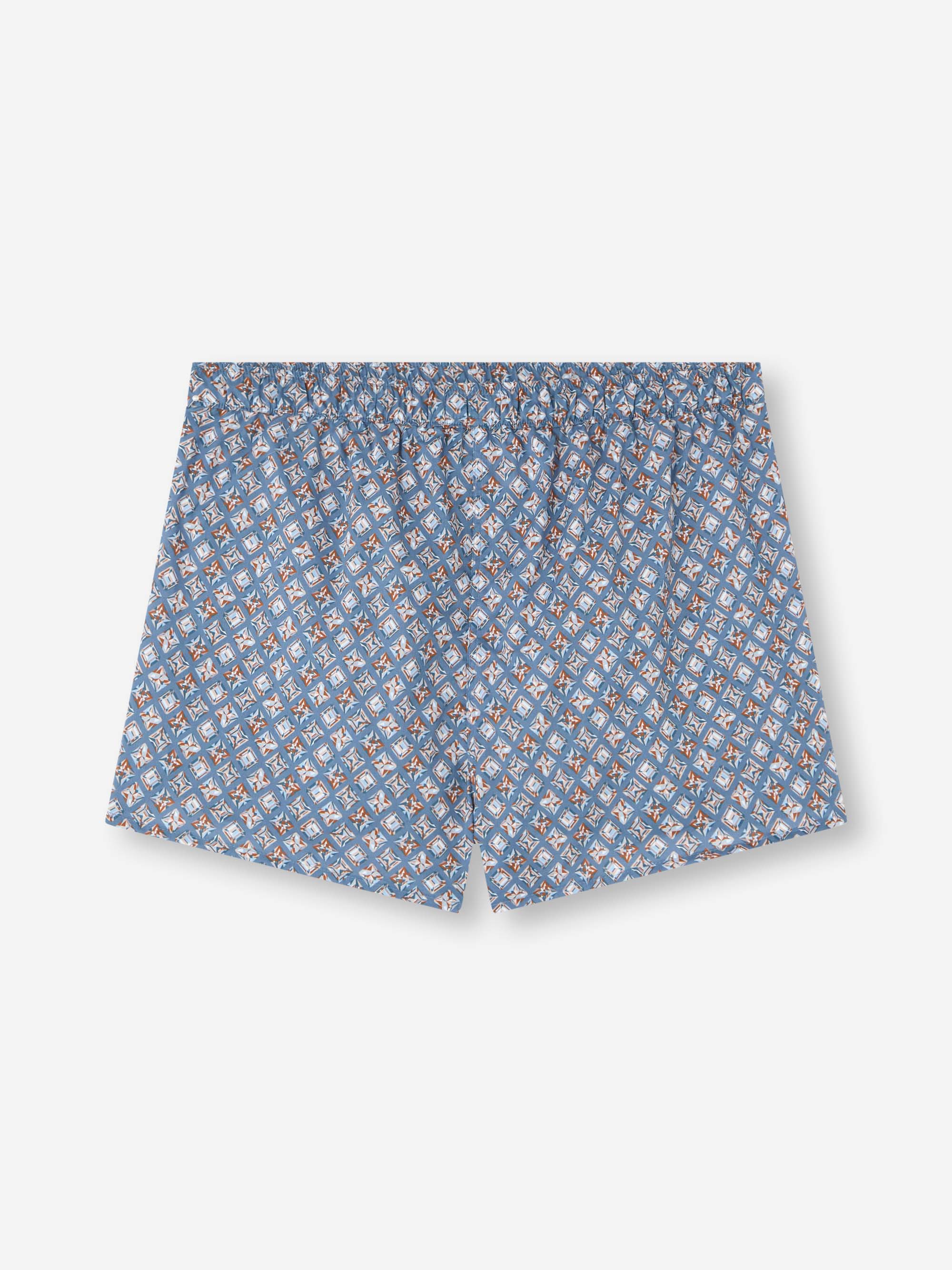 Men's Modern Fit Boxers Cotton Batiste Blue Multicolour Diamond Print