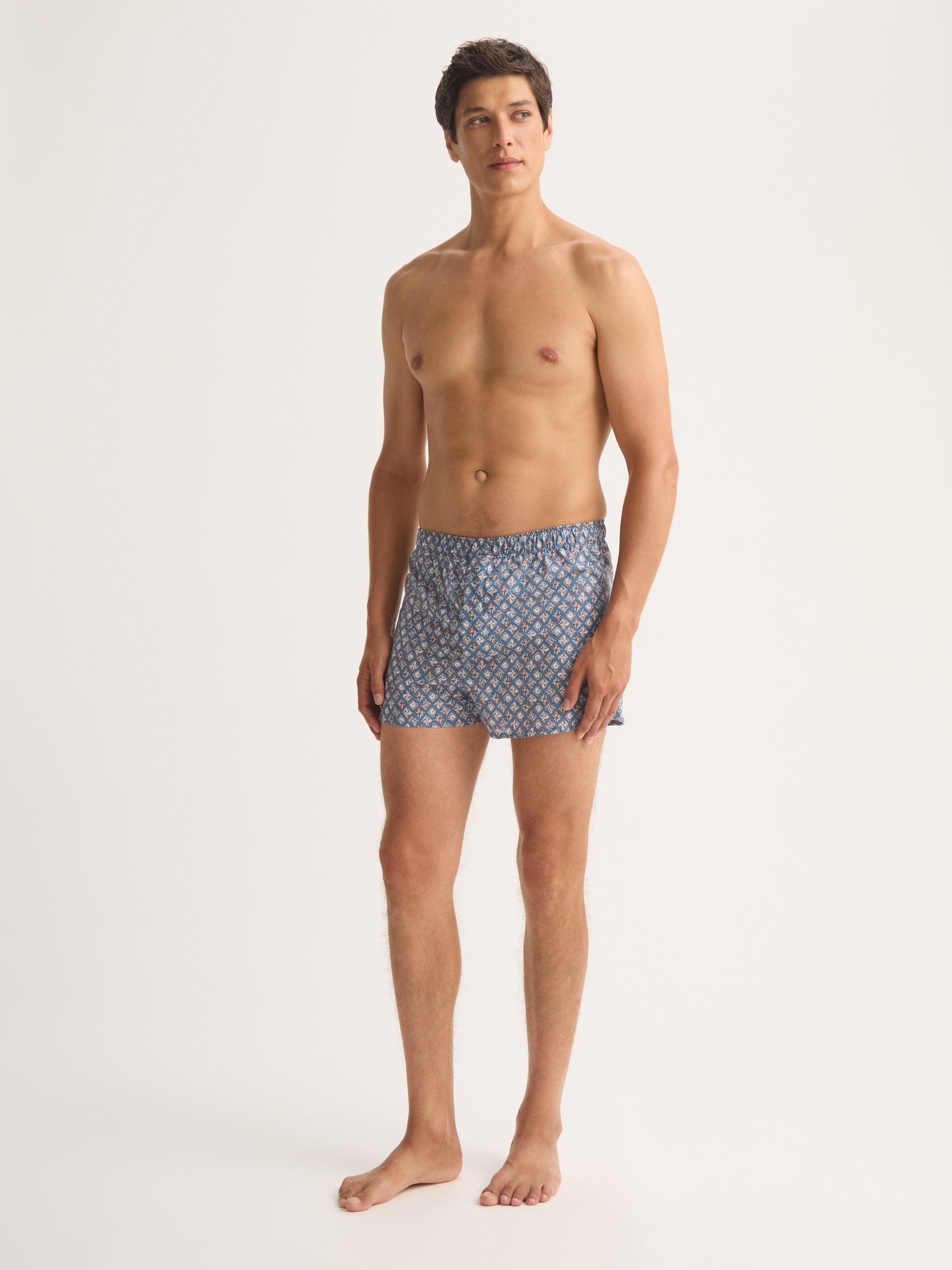 Men's Modern Fit Boxers Cotton Batiste Blue Multicolour Diamond Print