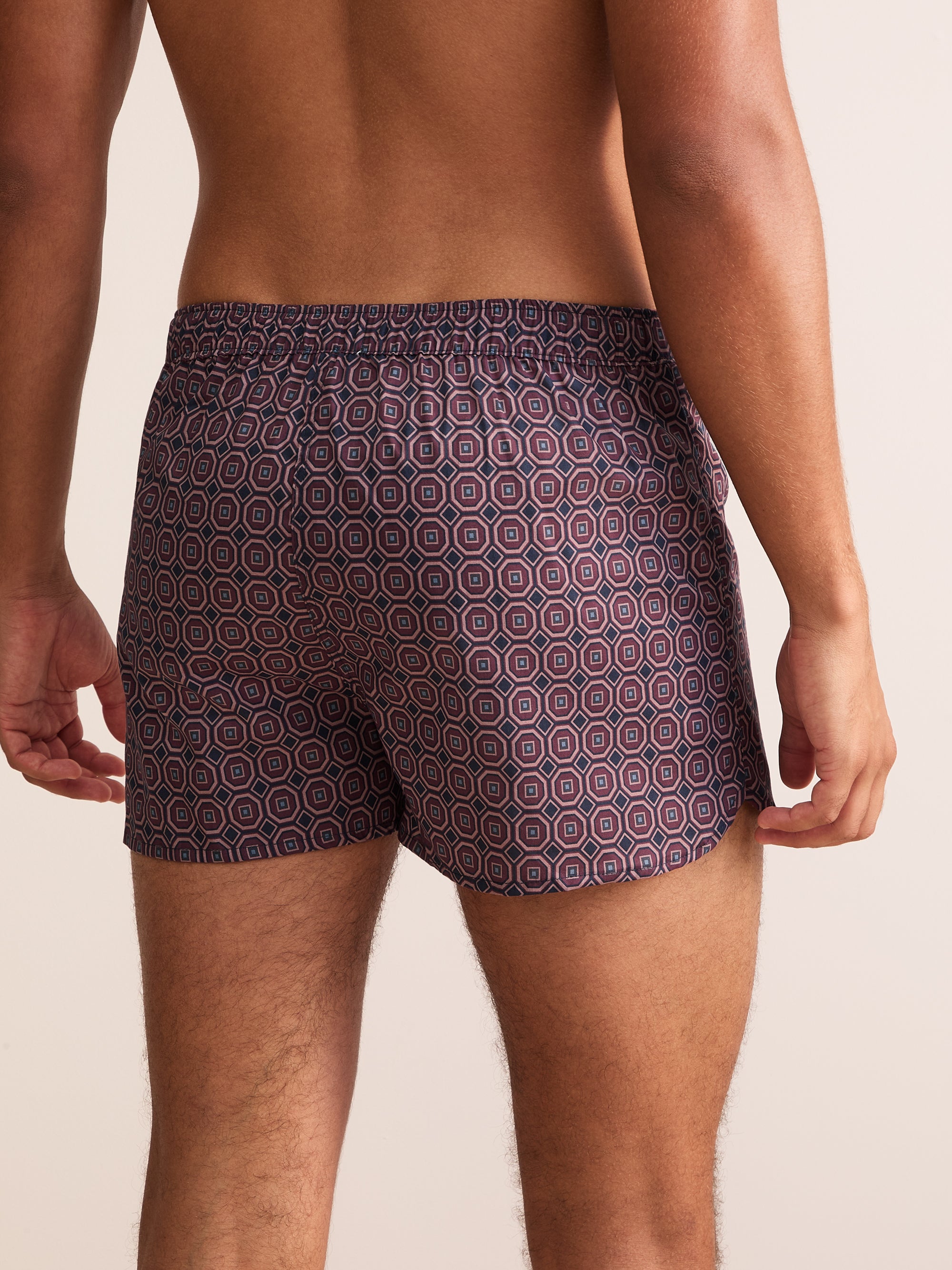 Ledbury Cotton Batiste Modern Fit Boxers Night Navy & Wine Geo
