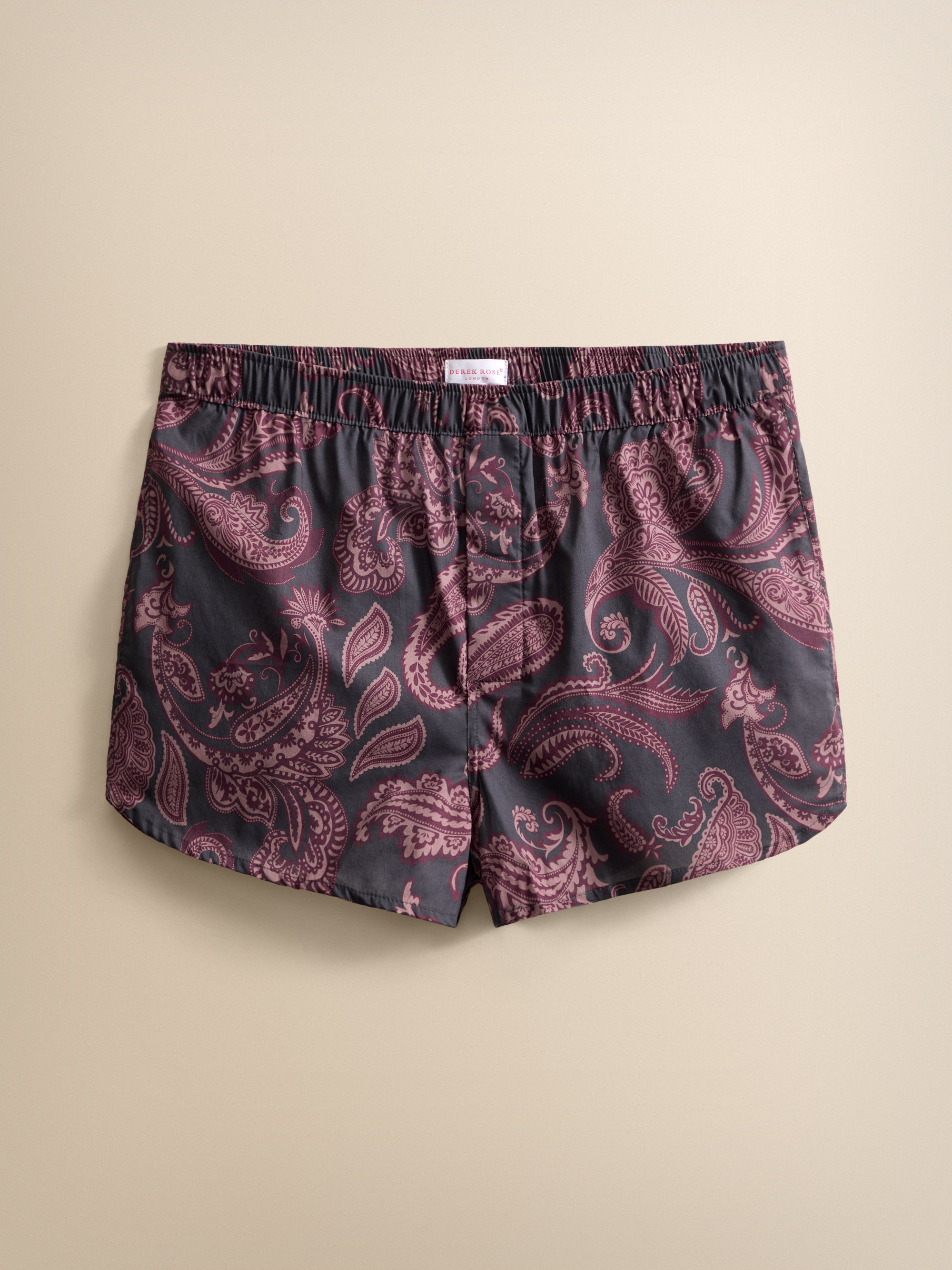 Ledbury Cotton Batiste Modern Fit Boxers Night Gray & Wine Paisley