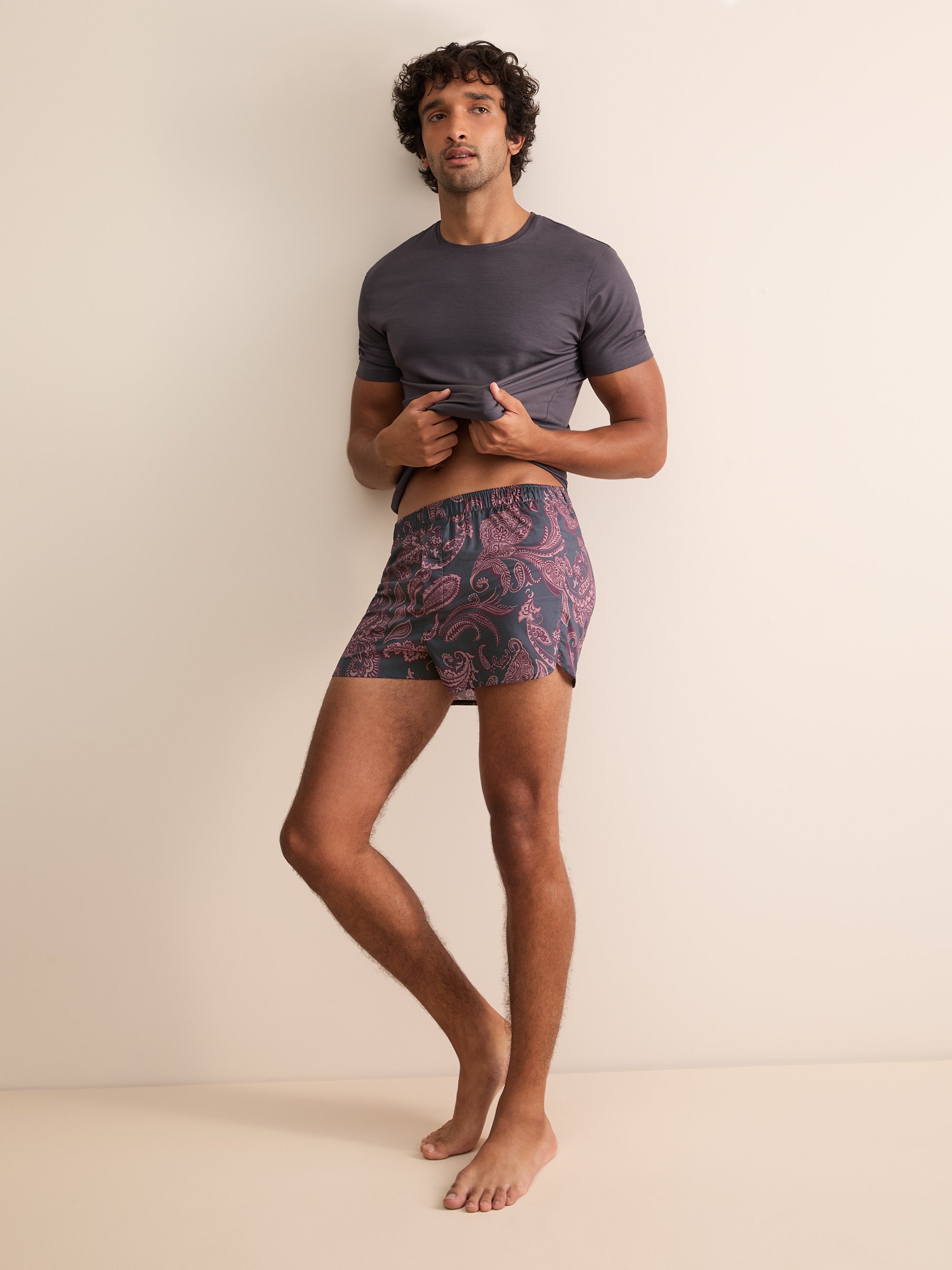 Ledbury Cotton Batiste Modern Fit Boxers Night Gray & Wine Paisley