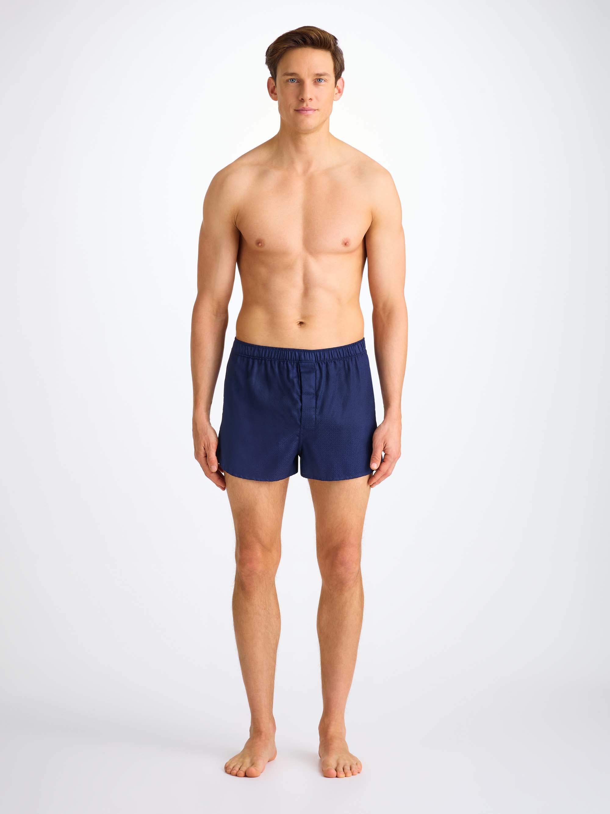Men's Modern Fit Boxers Cotton Jacquard Navy Rose Star Pattern