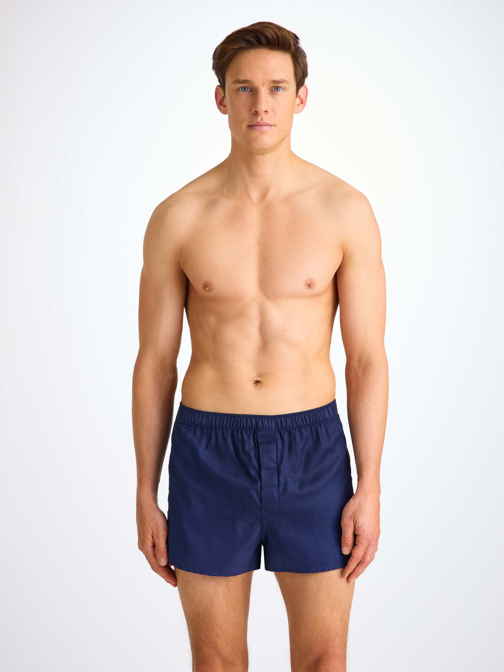 Men's Modern Fit Boxers Cotton Jacquard Navy Rose Star Pattern