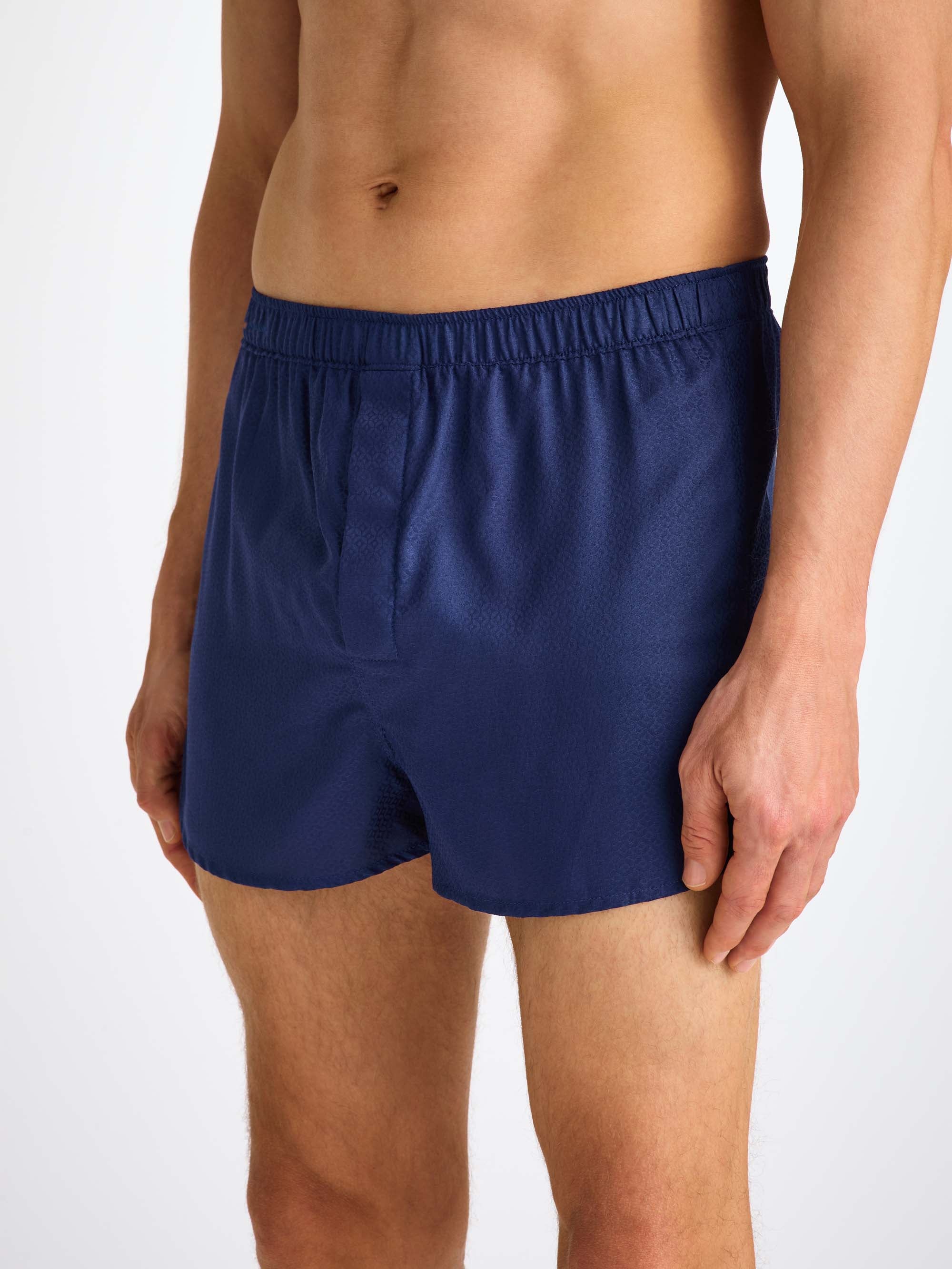 Men's Modern Fit Boxers Cotton Jacquard Navy Rose Star Pattern