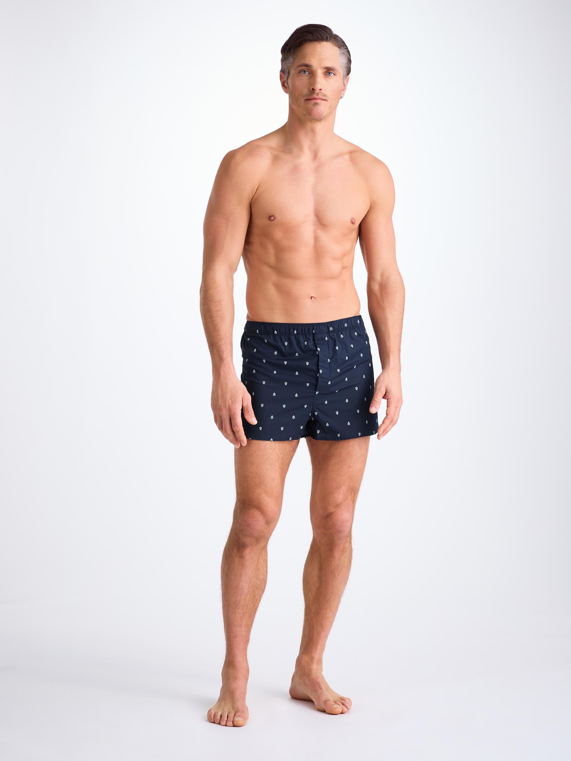 Men's Modern Fit Boxers Cotton Batiste Navy Paisley Motif