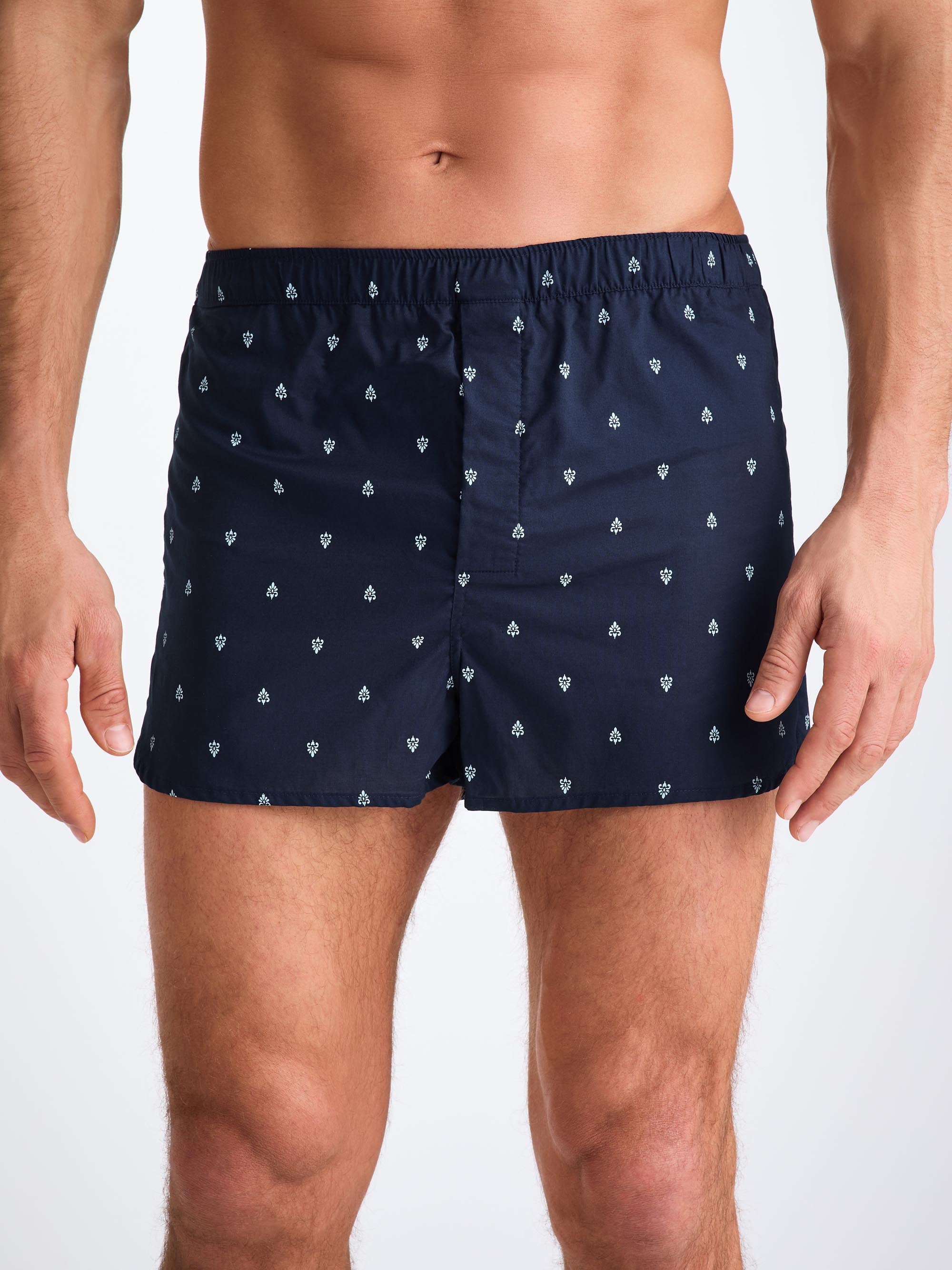 Men's Modern Fit Boxers Cotton Batiste Navy Paisley Motif