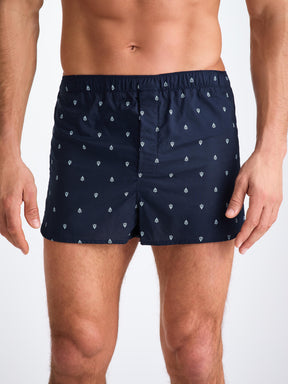 Men's Modern Fit Boxers Cotton Batiste Navy Paisley Motif
