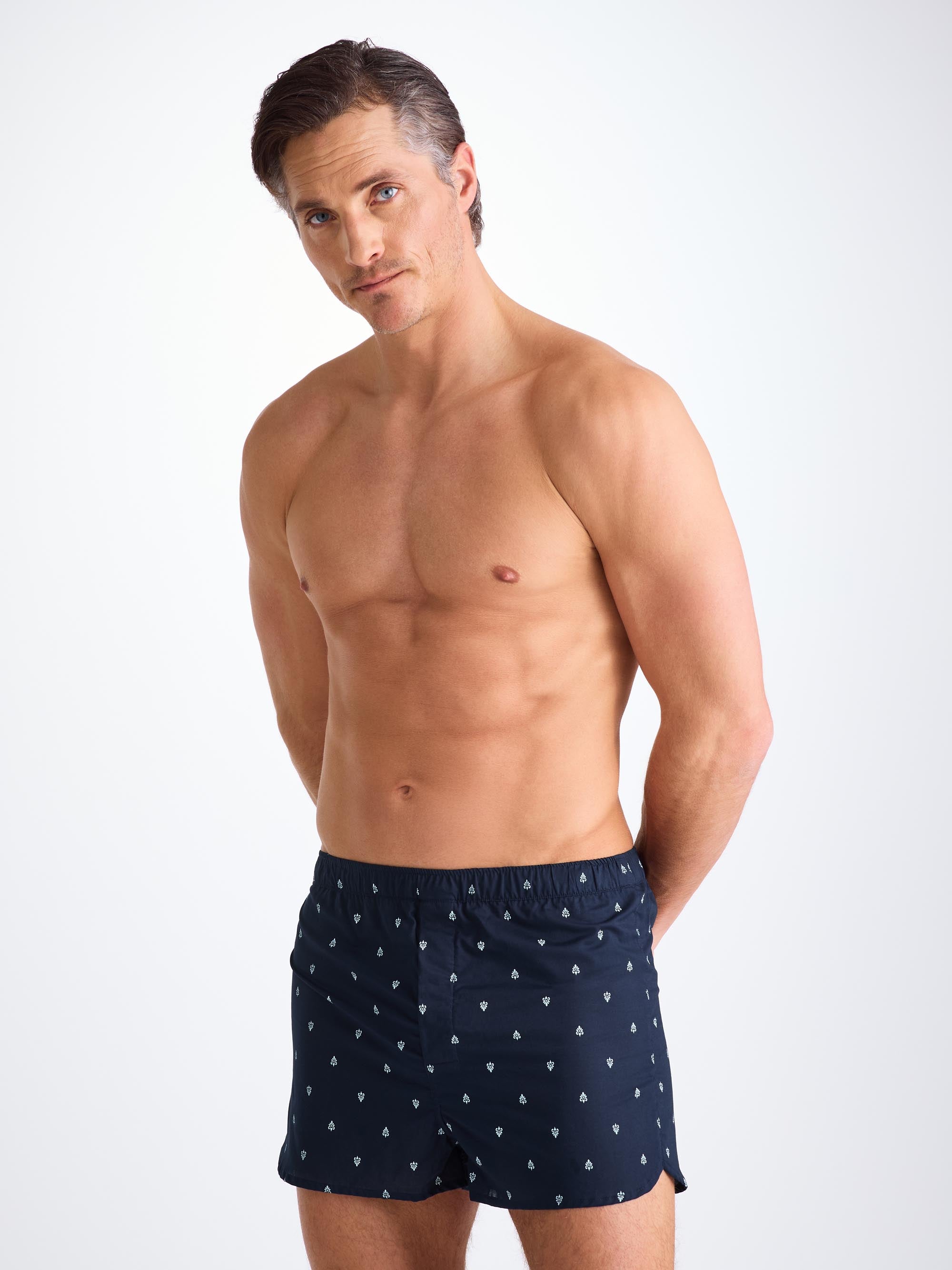 Men's Modern Fit Boxers Cotton Batiste Navy Paisley Motif