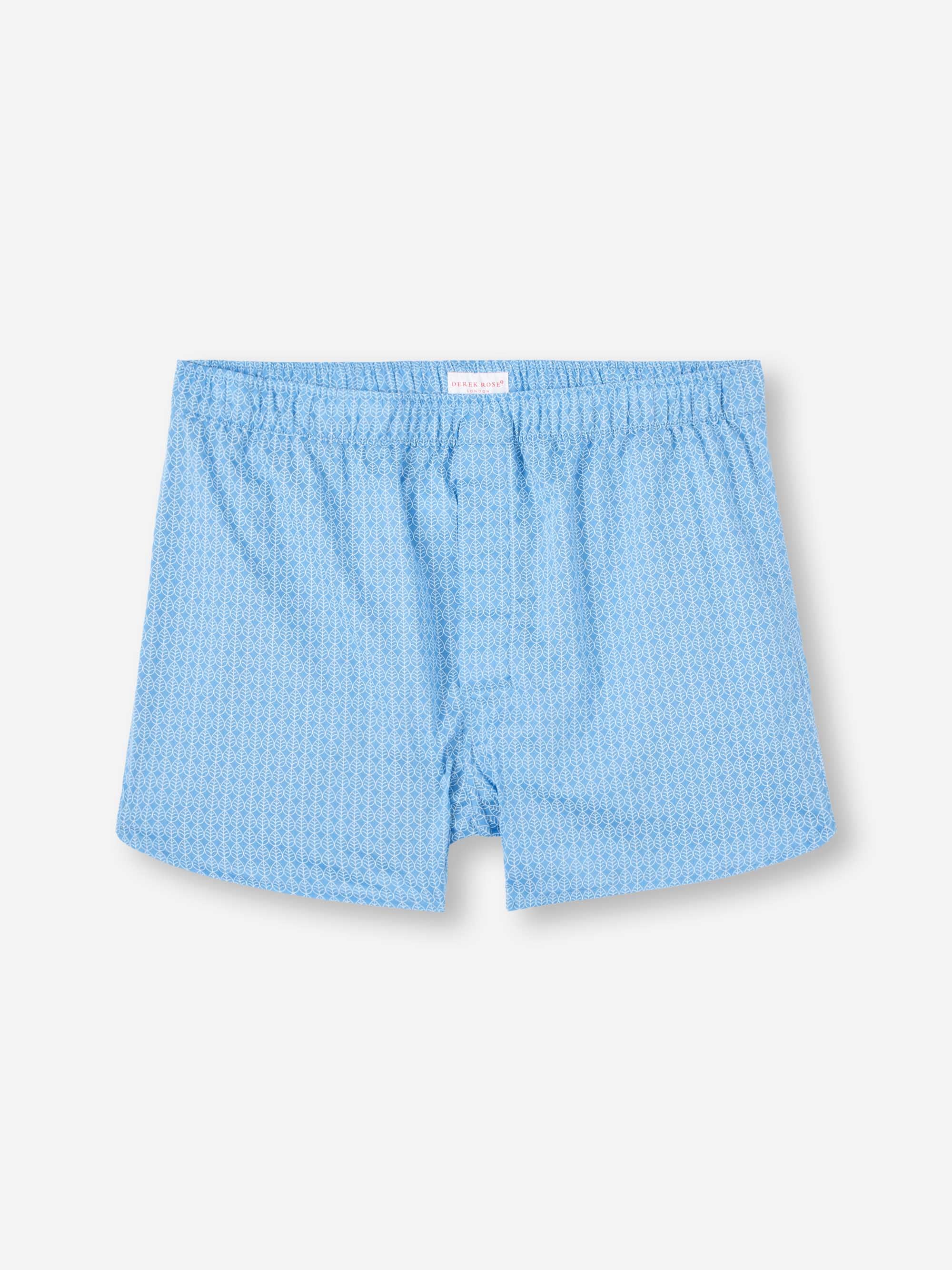 Men's Modern Fit Boxers Cotton Batiste Blue Jungle Leaf Print